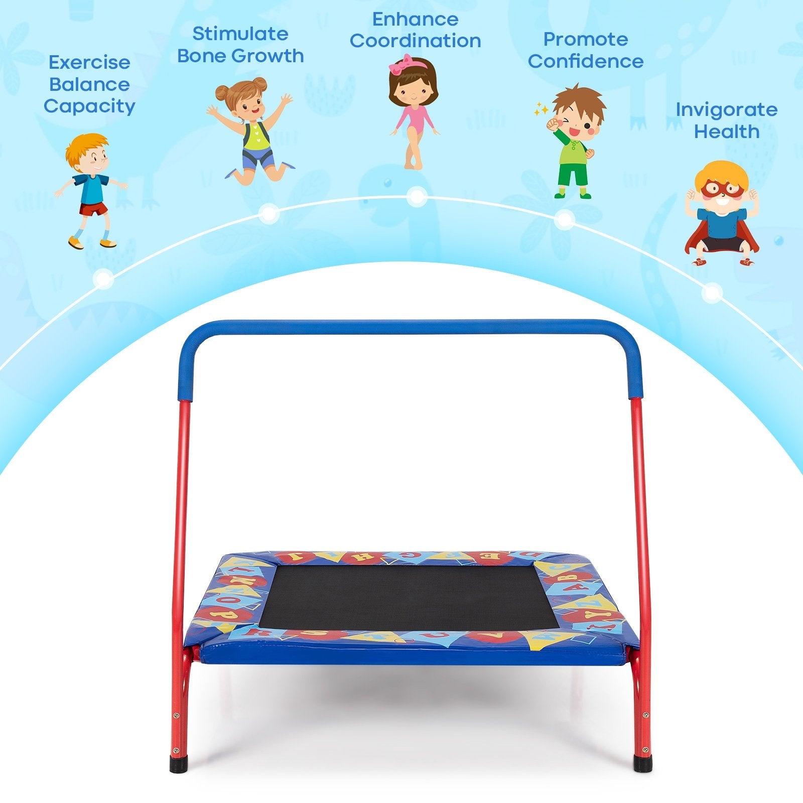 36 Inch Kids Indoor Outdoor Square Trampoline with Foamed Handrail, Blue Trampolines   at Gallery Canada