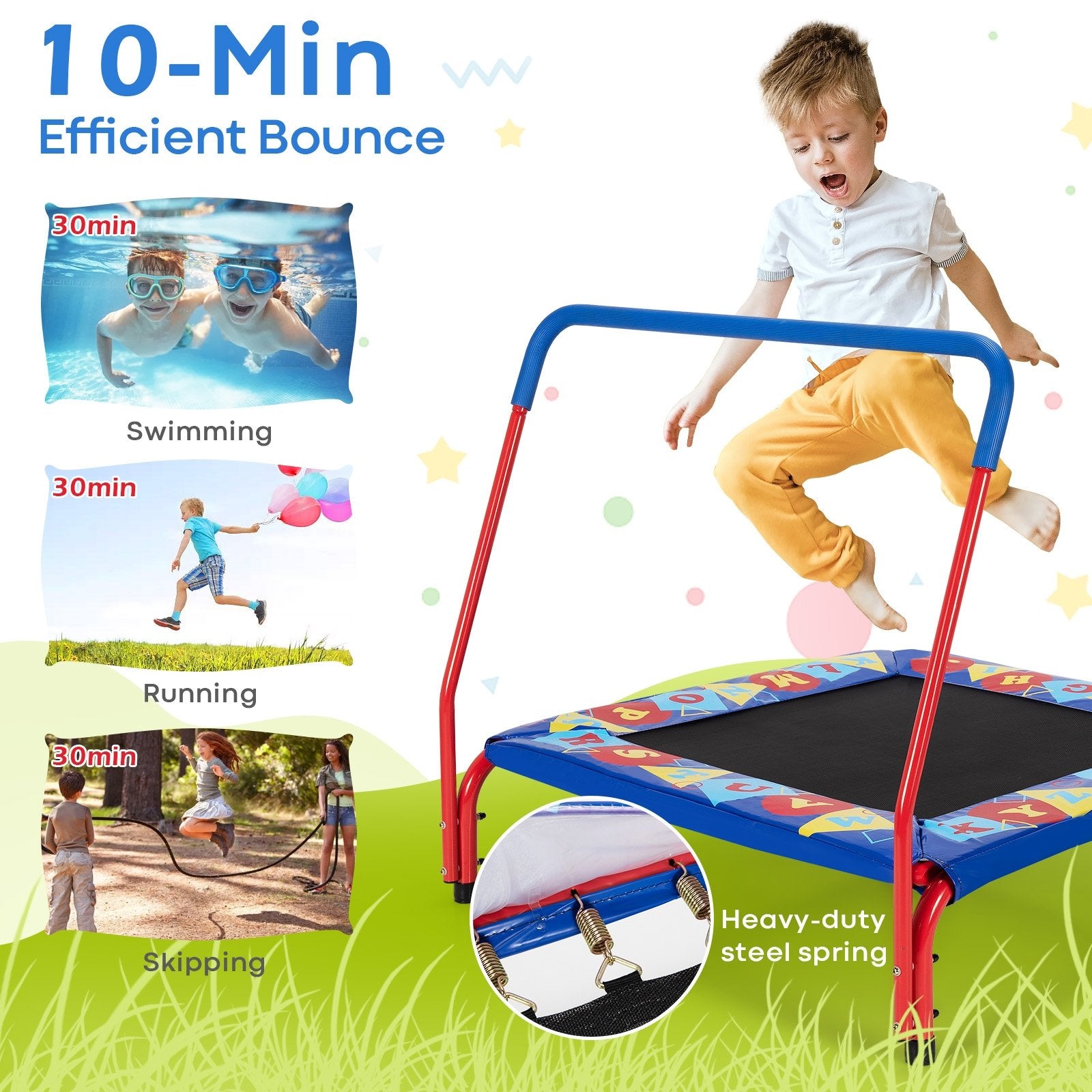 36 Inch Kids Indoor Outdoor Square Trampoline with Foamed Handrail, Blue Trampolines   at Gallery Canada