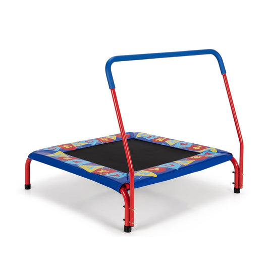 36 Inch Kids Indoor Outdoor Square Trampoline with Foamed Handrail, Blue - Gallery Canada