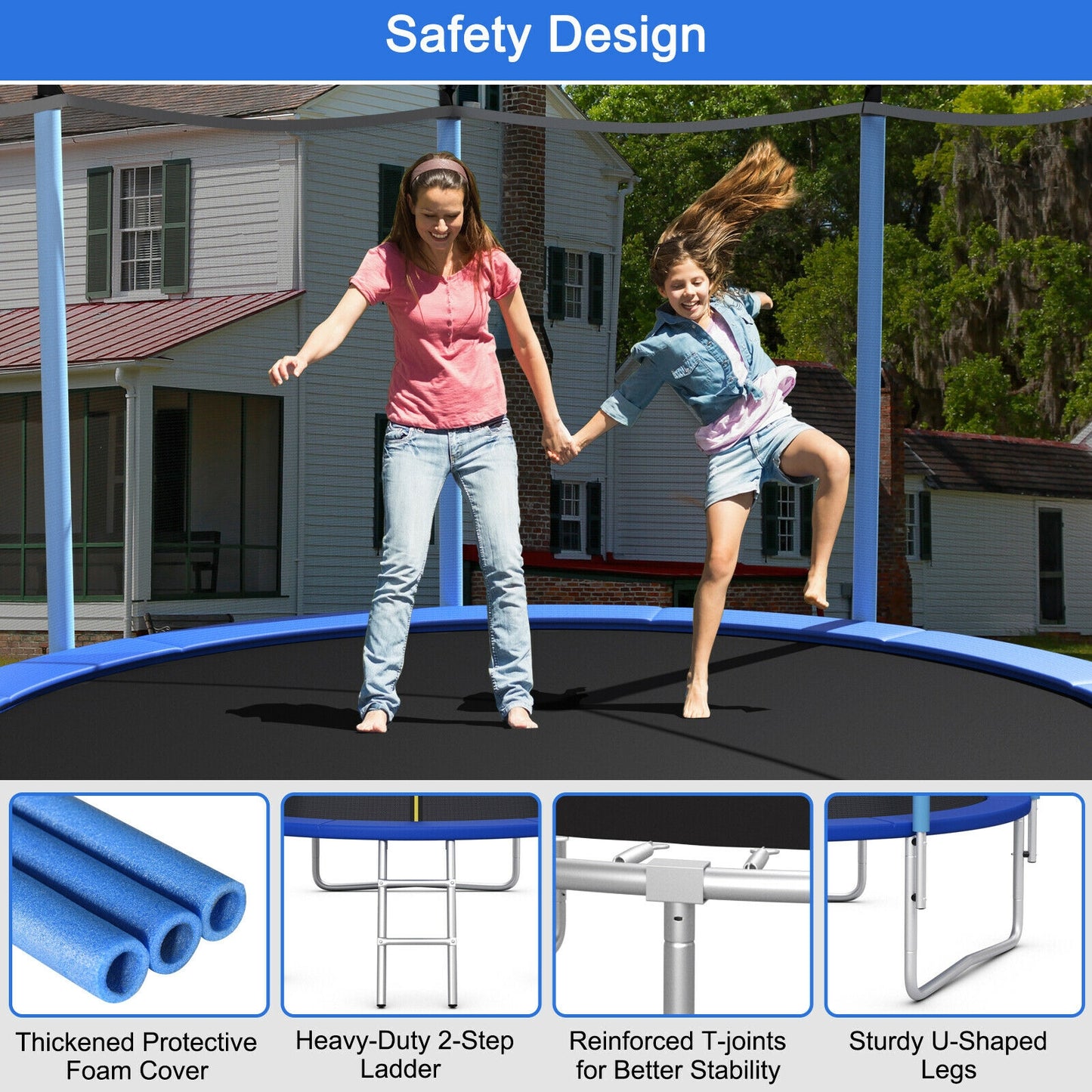 Outdoor Trampoline with Safety Closure Net-10 ft, Blue Trampolines   at Gallery Canada