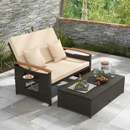 Outdoor Wicker Daybed with Folding Panels and Storage Ottoman, Beige Outdoor Seating & Patio Chairs   at Gallery Canada