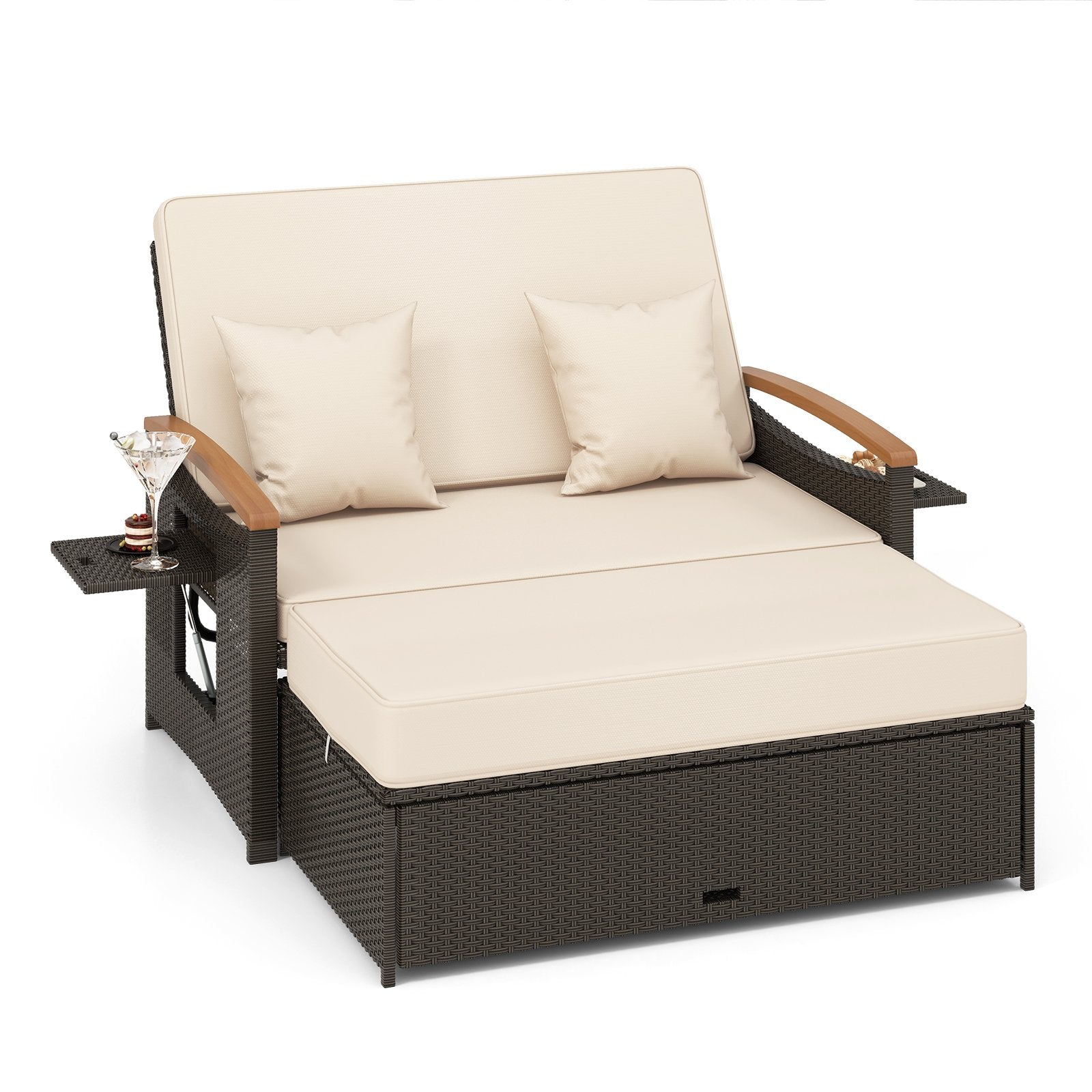 Outdoor Wicker Daybed with Folding Panels and Storage Ottoman, Beige Outdoor Seating & Patio Chairs   at Gallery Canada