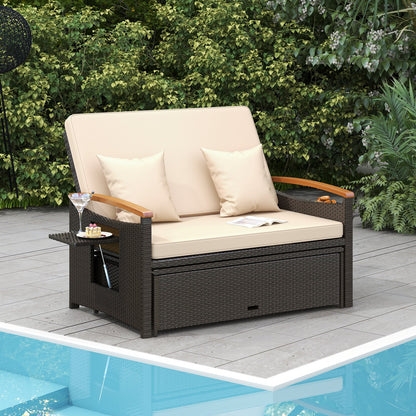 Outdoor Wicker Daybed with Folding Panels and Storage Ottoman, Beige Outdoor Seating & Patio Chairs   at Gallery Canada