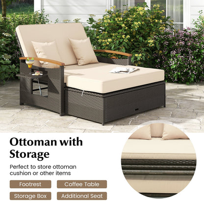 Outdoor Wicker Daybed with Folding Panels and Storage Ottoman, Beige Outdoor Seating & Patio Chairs   at Gallery Canada