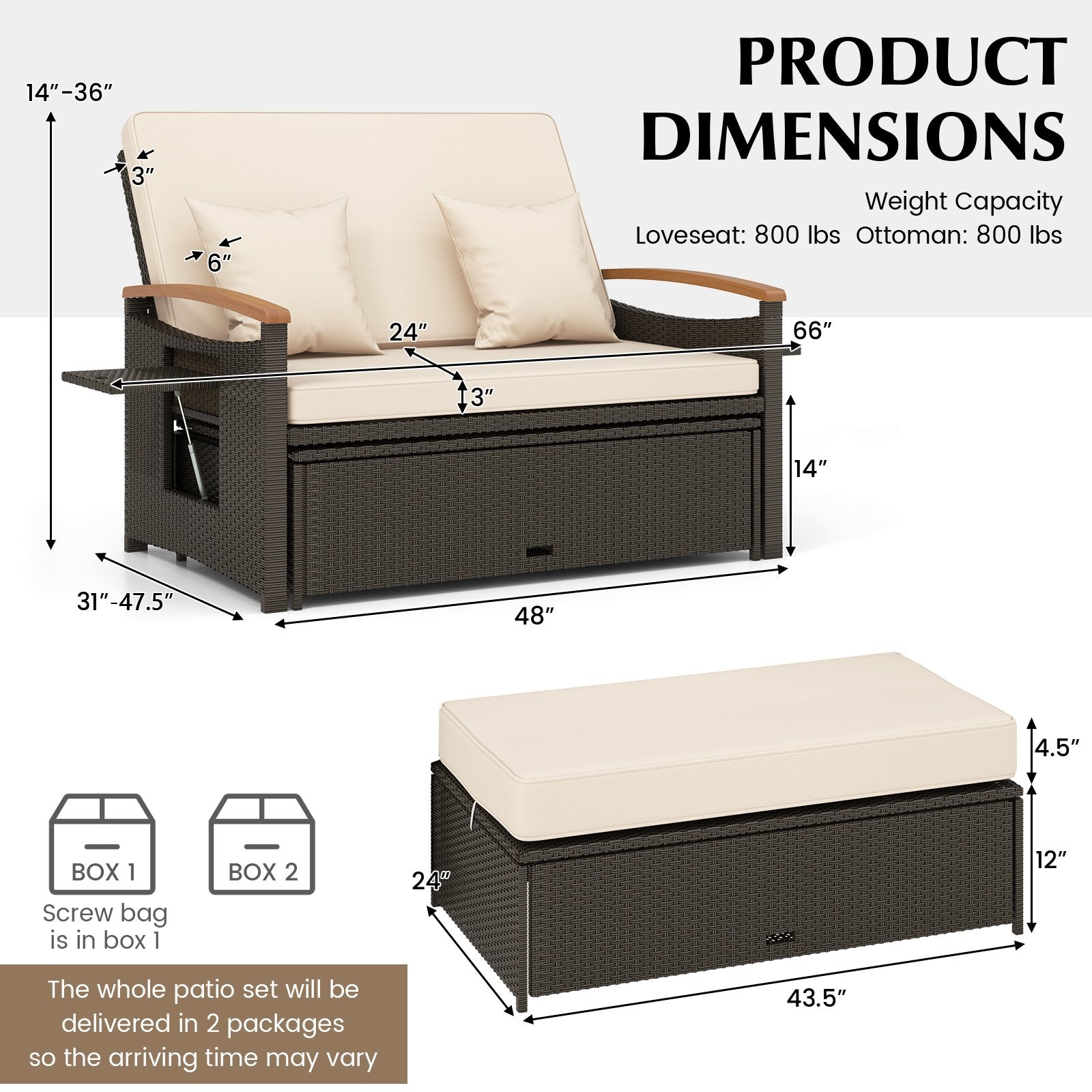 Outdoor Wicker Daybed with Folding Panels and Storage Ottoman, Beige Outdoor Seating & Patio Chairs   at Gallery Canada