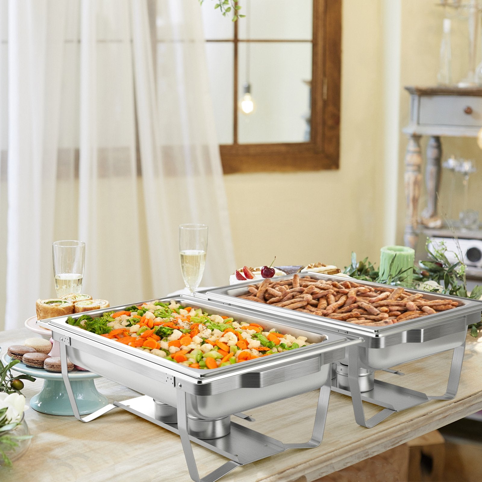 2 Packs Chafing 9 Quart Stainless Rectangular Chafer Buffet, Silver Food Warmers & Burners at Gallery Canada