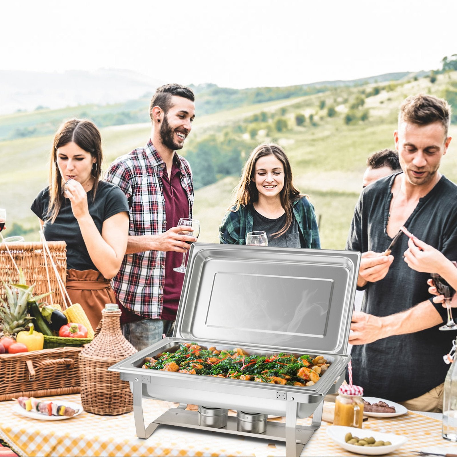 2 Packs Chafing 9 Quart Stainless Rectangular Chafer Buffet, Silver Food Warmers & Burners at Gallery Canada