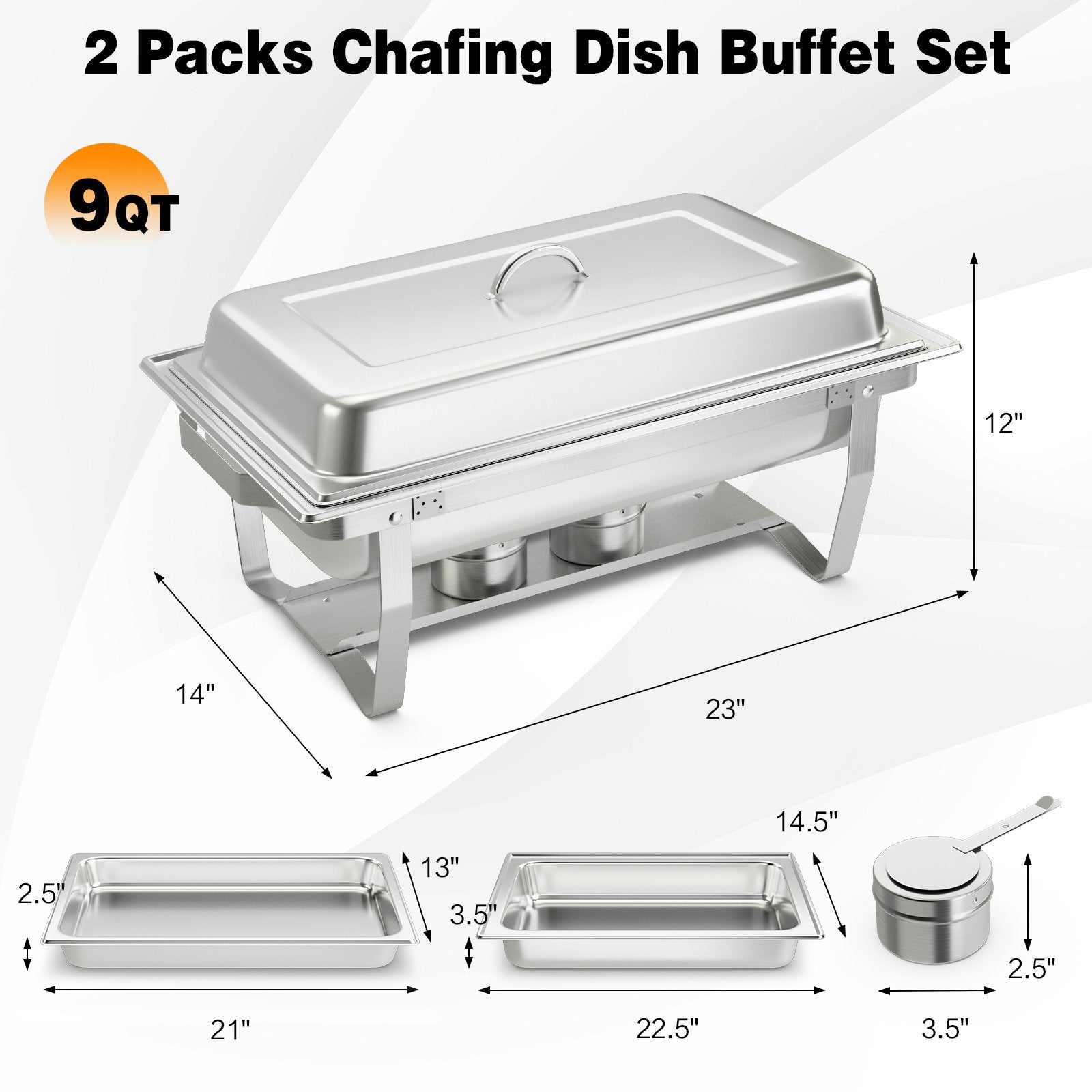 2 Packs Chafing 9 Quart Stainless Rectangular Chafer Buffet, Silver Food Warmers & Burners at Gallery Canada