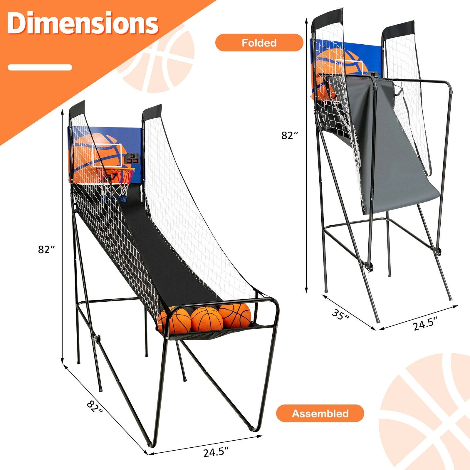 Foldable Single Shot Basketball Arcade Game with Electronic Scorer and Basketballs, Black Game Room   at Gallery Canada