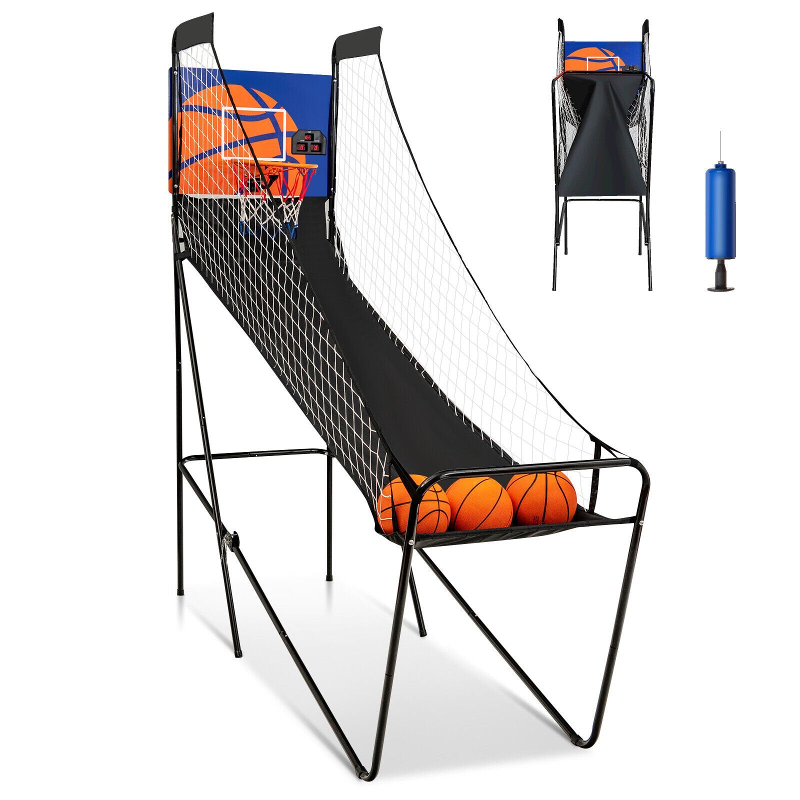 Foldable Single Shot Basketball Arcade Game with Electronic Scorer and Basketballs, Black Game Room   at Gallery Canada