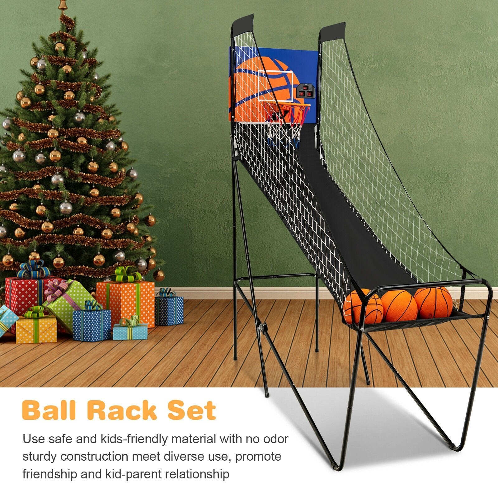 Foldable Single Shot Basketball Arcade Game with Electronic Scorer and Basketballs, Black Game Room   at Gallery Canada