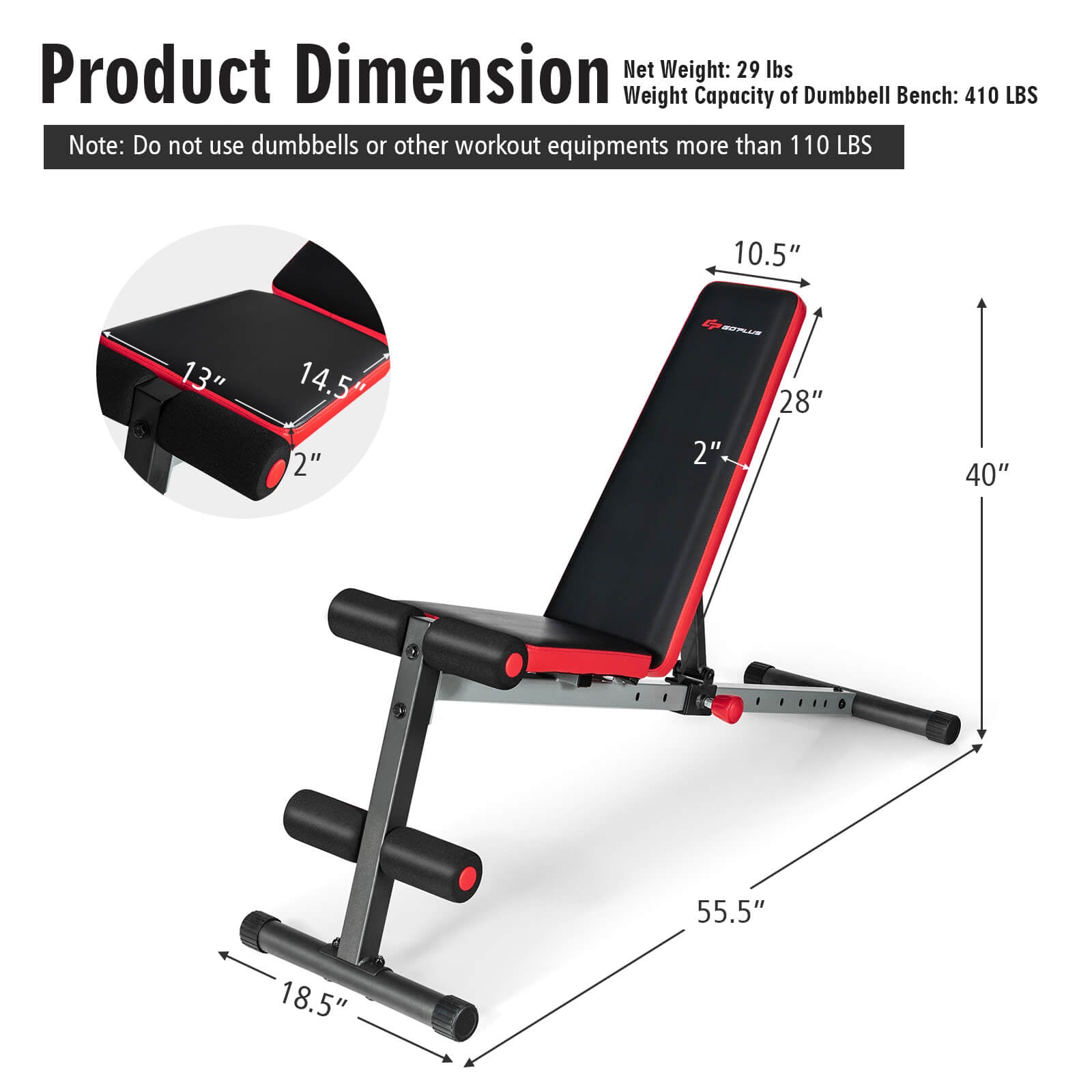 Multi-function Weight Bench with Adjustable Backrest, Black & Red Benches Racks & Bars at Gallery Canada