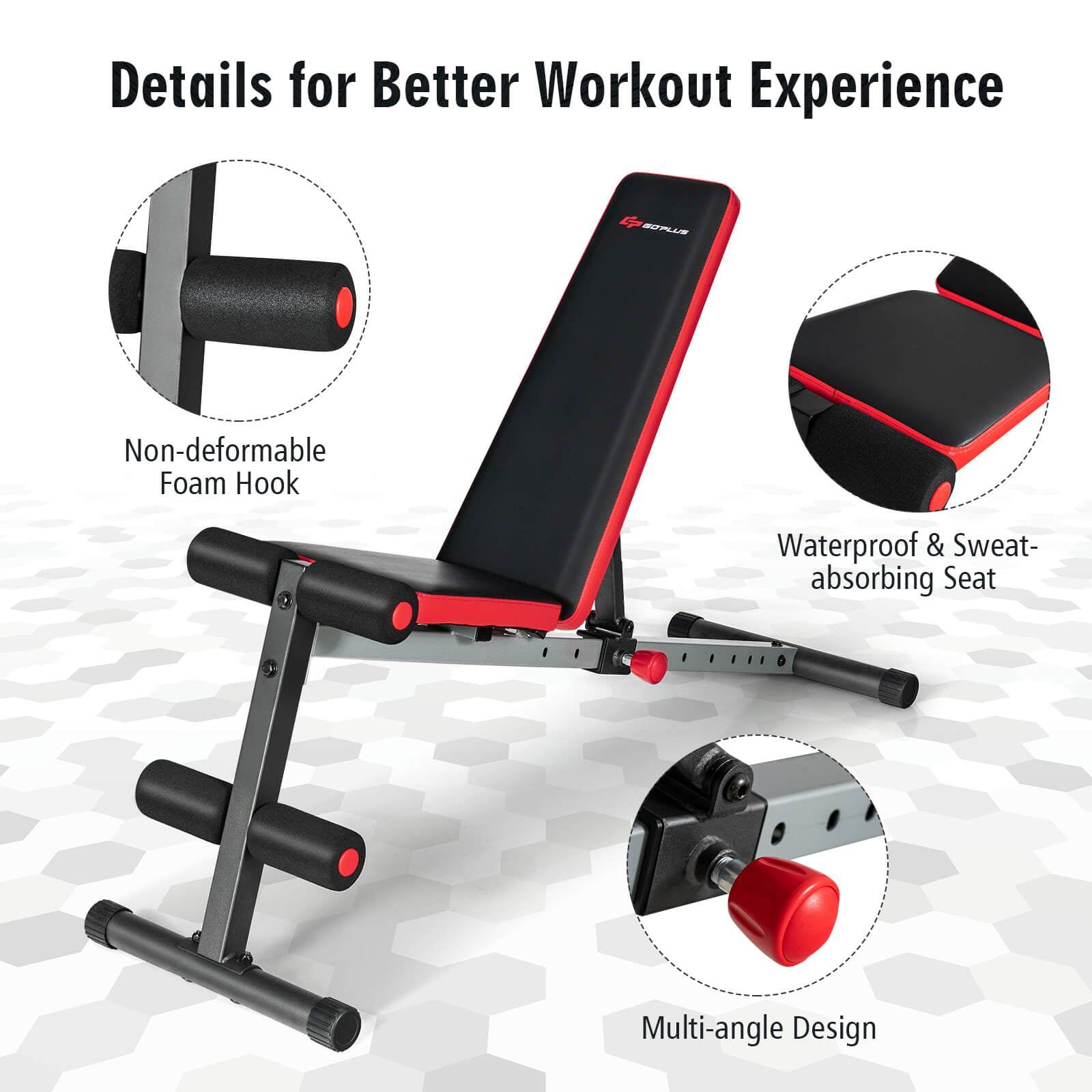 Multi-function Weight Bench with Adjustable Backrest, Black & Red Benches Racks & Bars at Gallery Canada