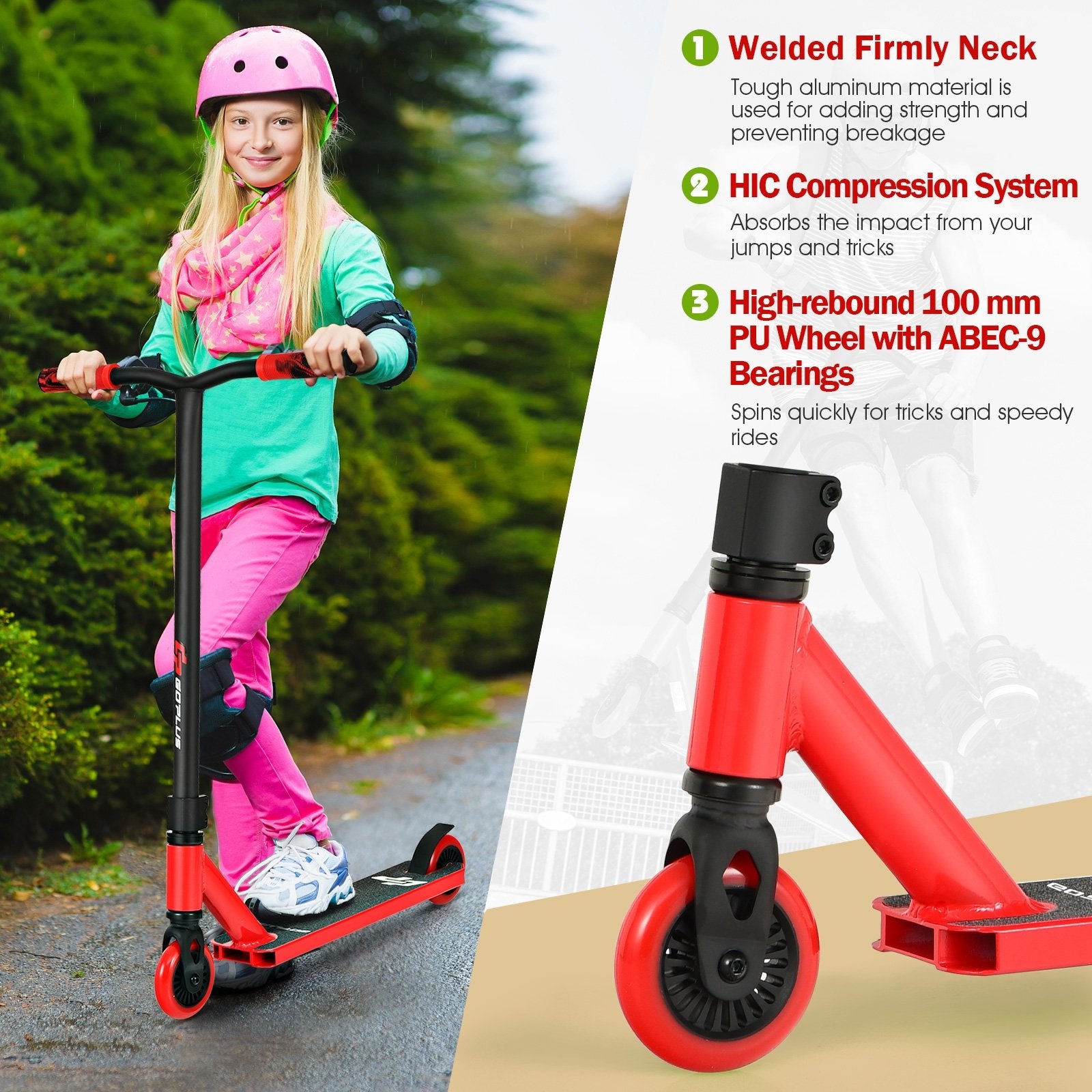 Boys Girls High-End Pro Stunt Scooter Trick Scooter with ABEC-9 Bearings, Red - Gallery Canada