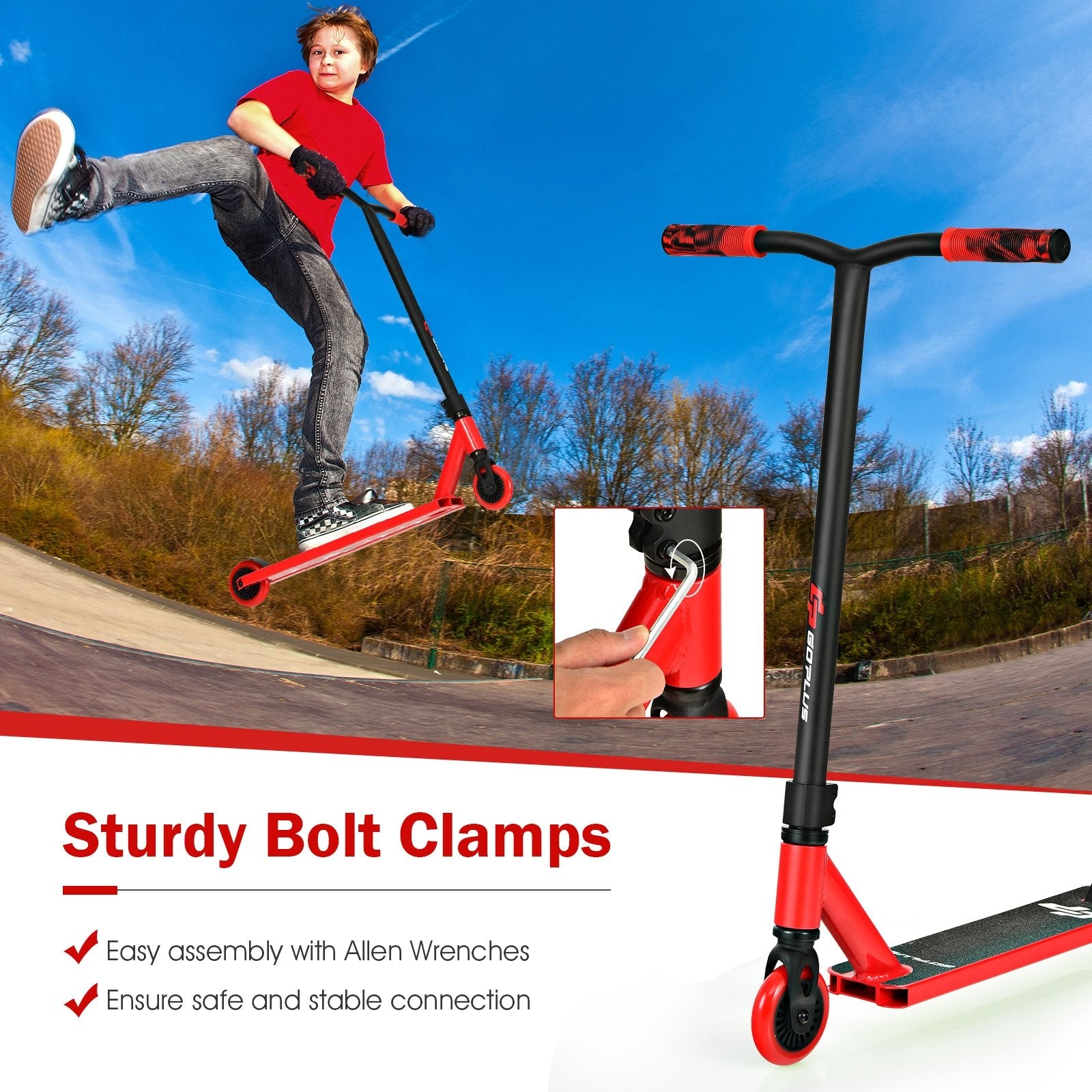 Boys Girls High-End Pro Stunt Scooter Trick Scooter with ABEC-9 Bearings, Red - Gallery Canada