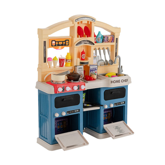 69 Pieces Kitchen Playset Toys with Realistic Lights and Sounds, Blue - Gallery Canada