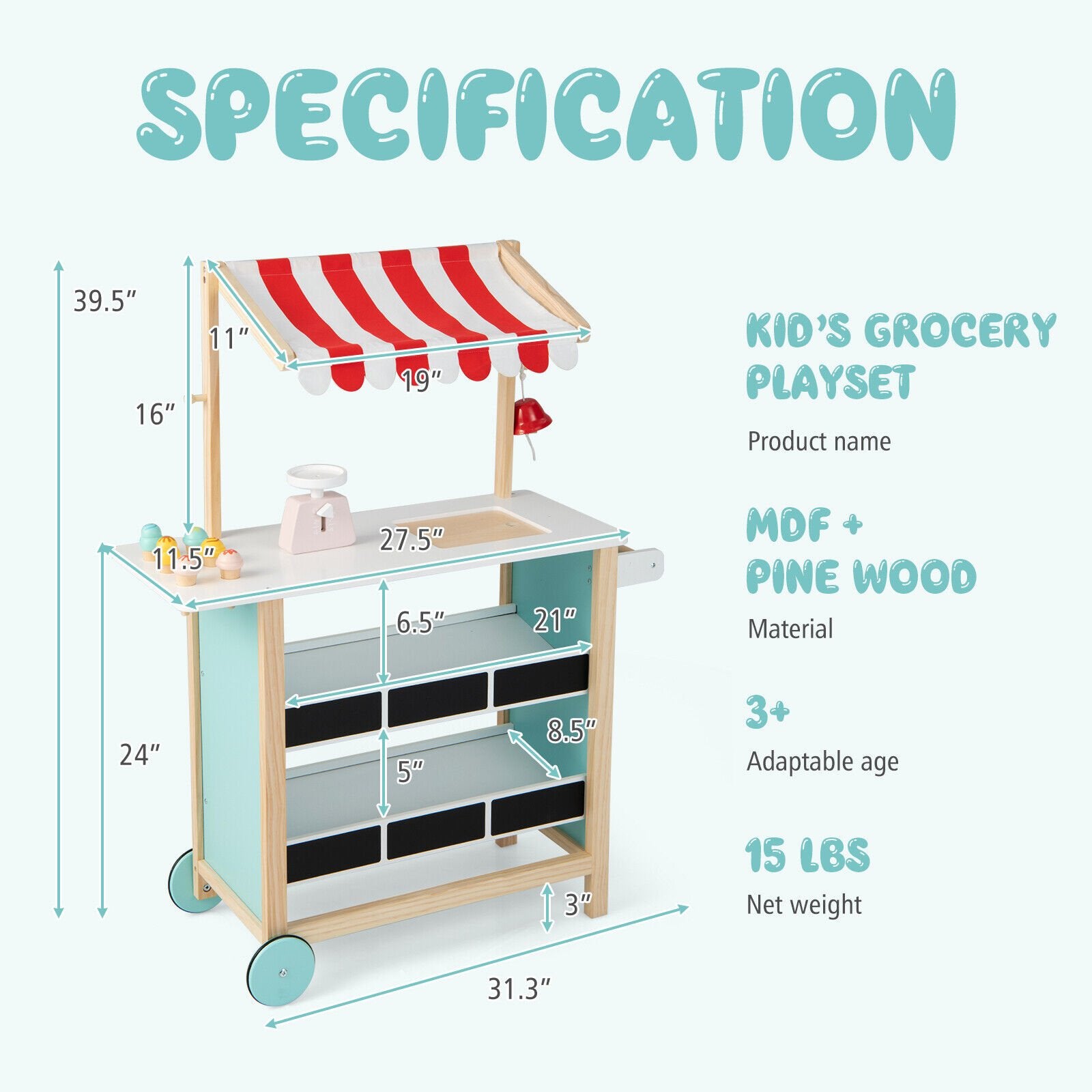 Kids Wooden Ice Cream Cart with Chalkboard and Storage, Multicolor Play Kitchen Sets   at Gallery Canada