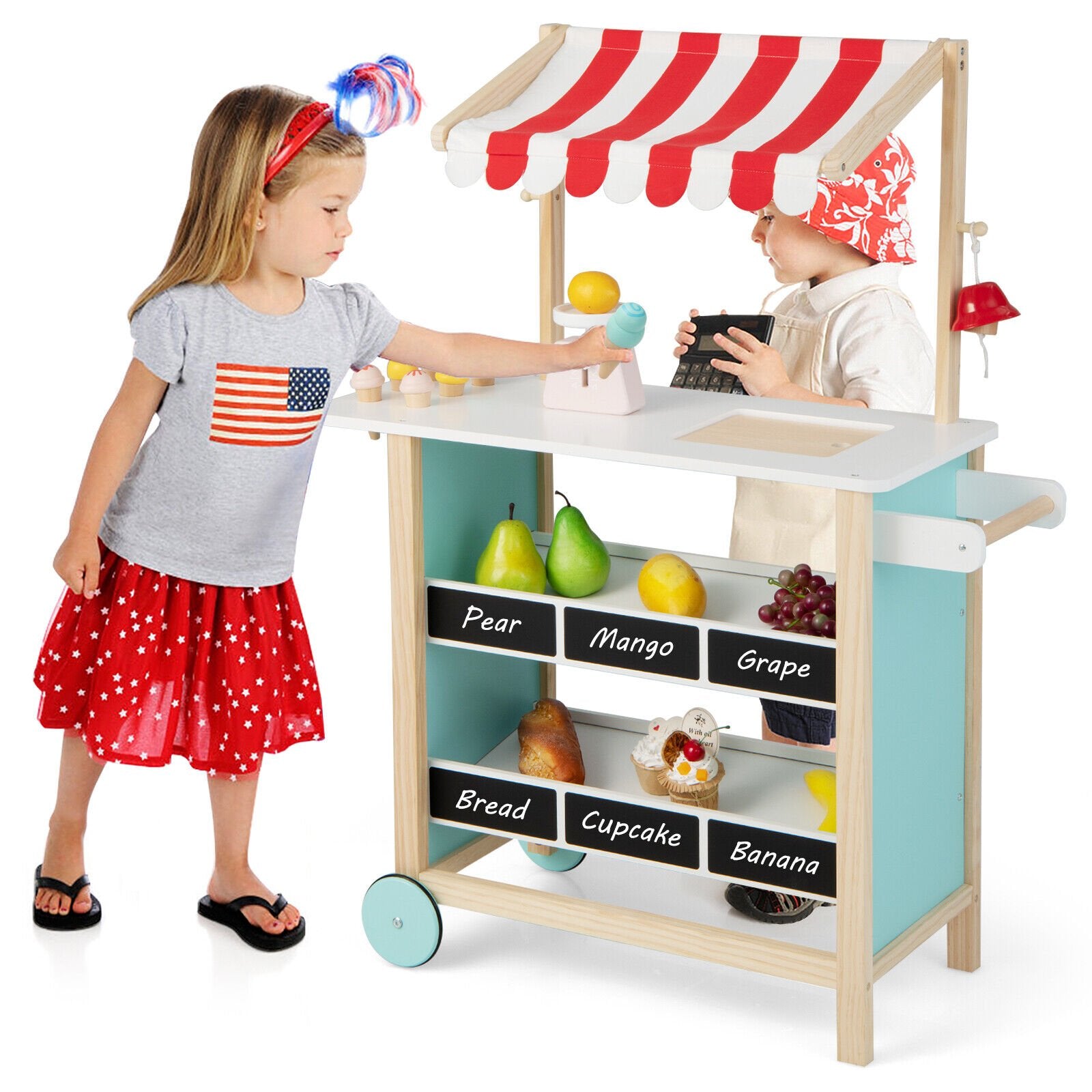 Kids Wooden Ice Cream Cart with Chalkboard and Storage, Multicolor Play Kitchen Sets   at Gallery Canada