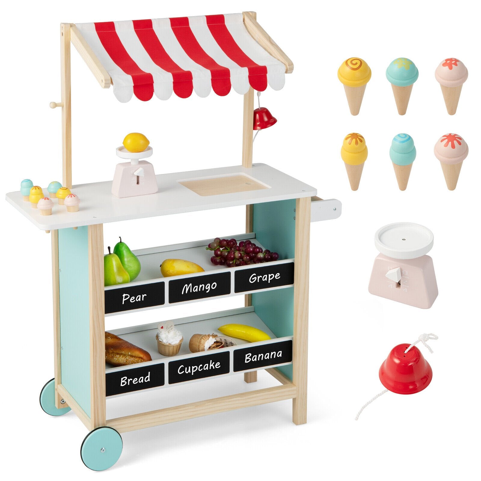 Kids Wooden Ice Cream Cart with Chalkboard and Storage, Multicolor Play Kitchen Sets   at Gallery Canada