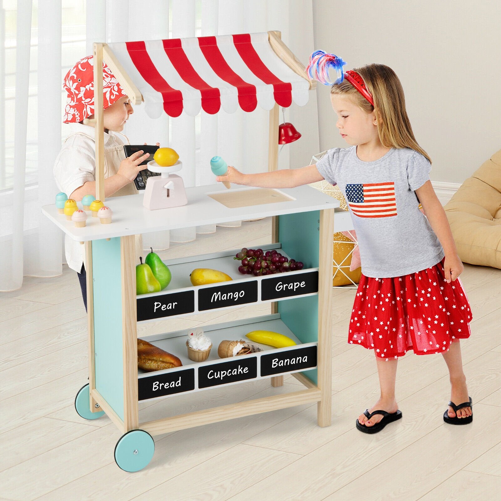 Kids Wooden Ice Cream Cart with Chalkboard and Storage, Multicolor Play Kitchen Sets   at Gallery Canada