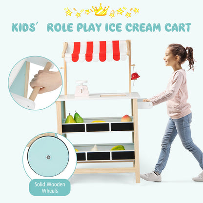 Kids Wooden Ice Cream Cart with Chalkboard and Storage, Multicolor Play Kitchen Sets   at Gallery Canada