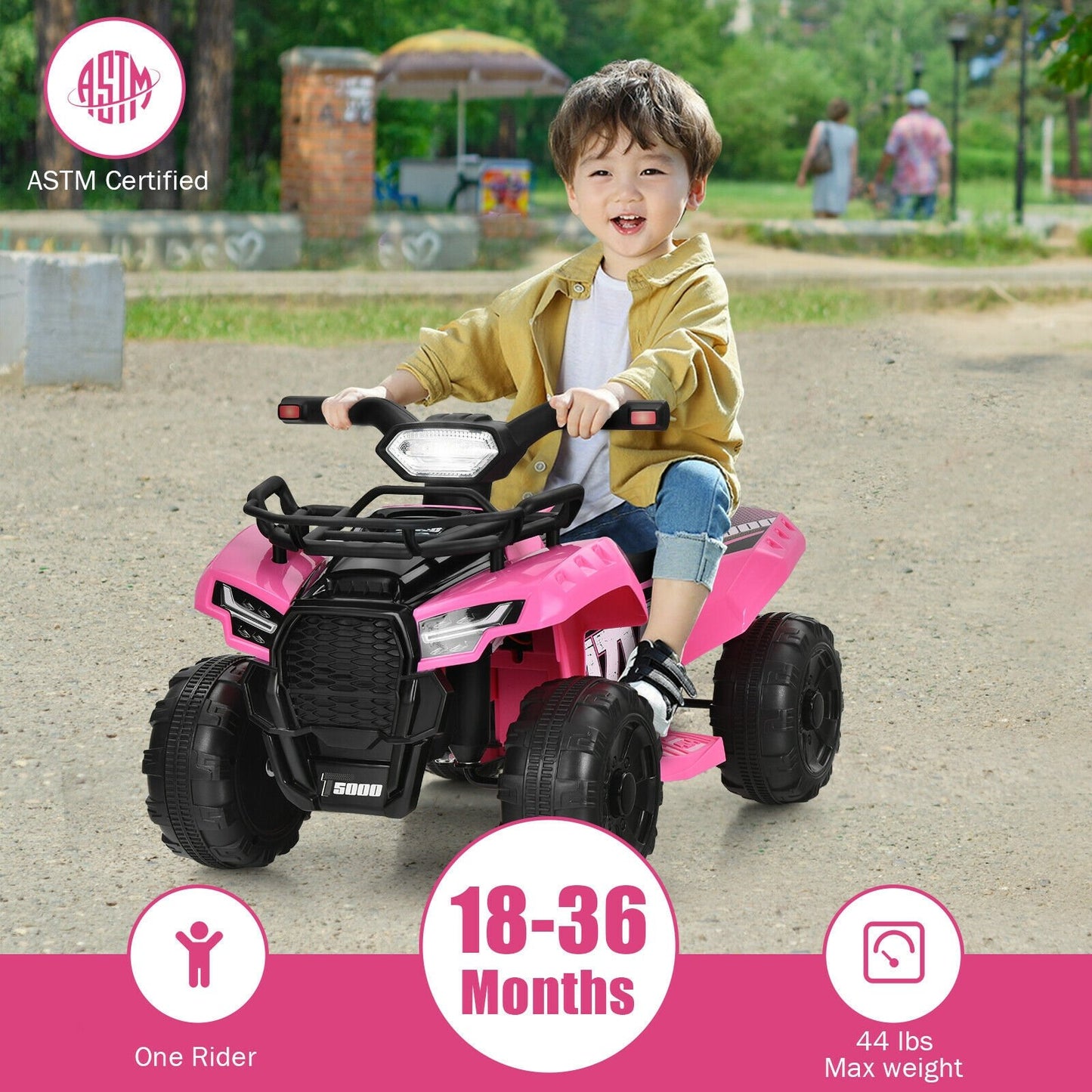 6V Kids ATV Quad Electric Ride On Car with LED Light and MP3, Pink - Gallery Canada