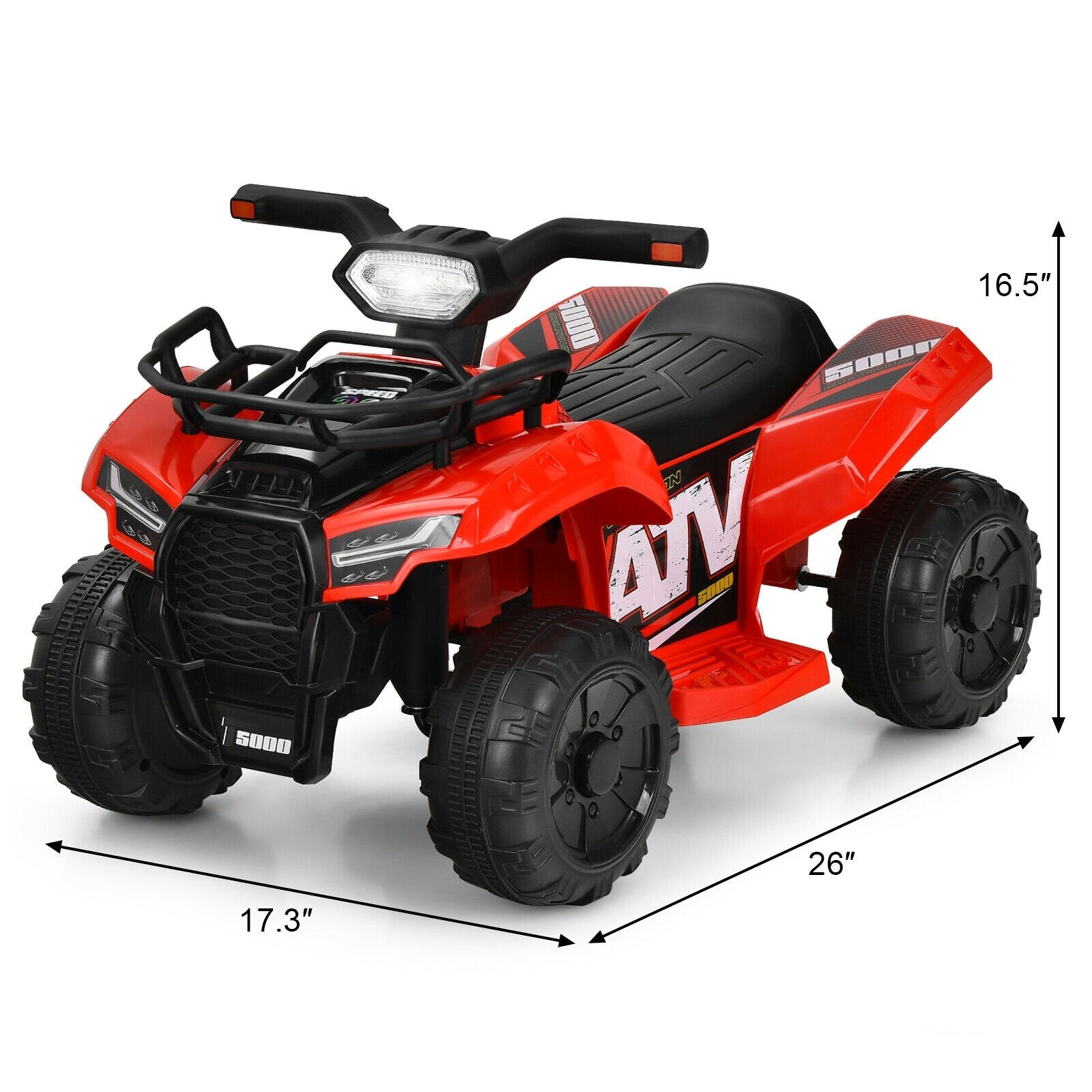 6V Kids ATV Quad Electric Ride On Car with LED Light and MP3, Red Powered Ride On Toys   at Gallery Canada