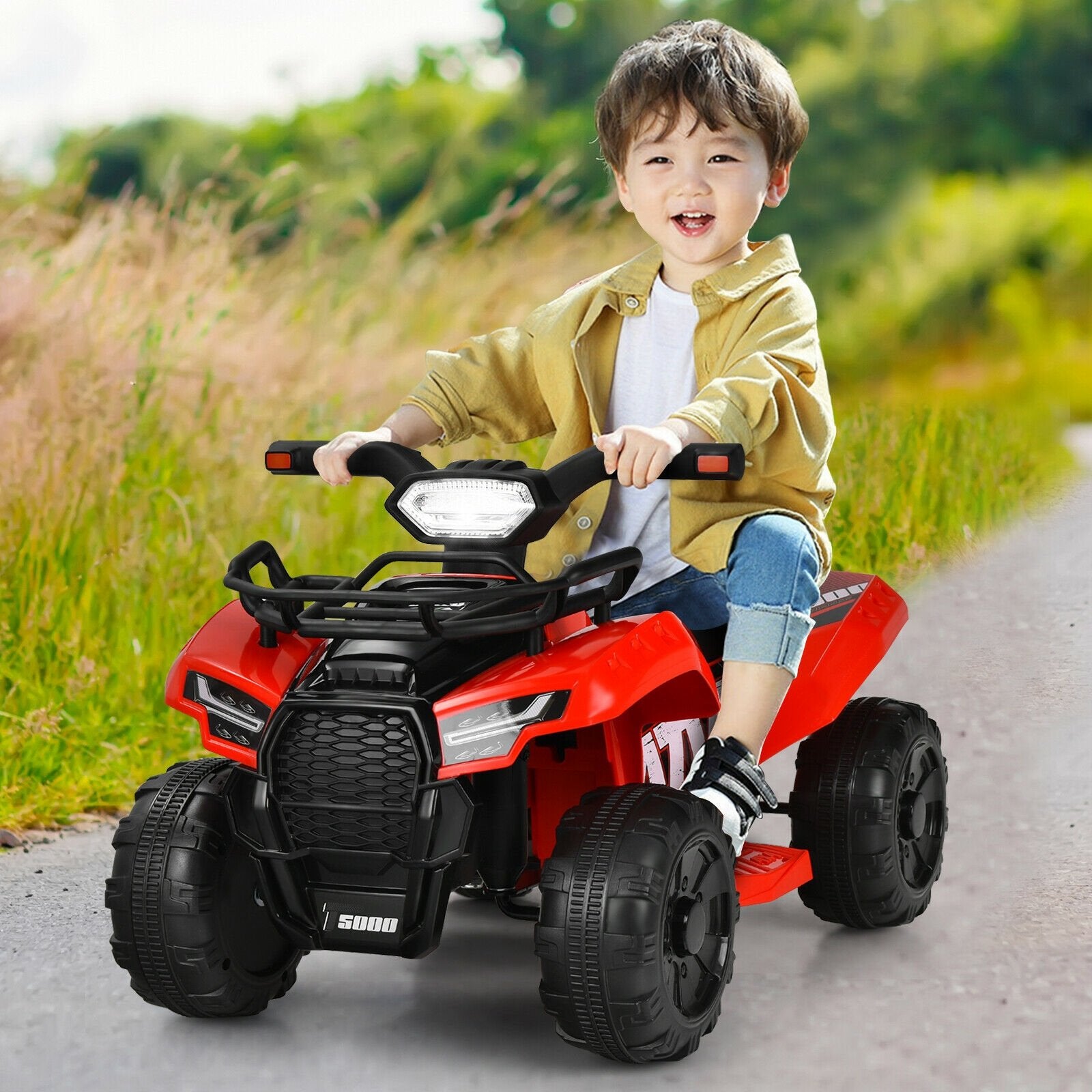 6V Kids ATV Quad Electric Ride On Car with LED Light and MP3, Red Powered Ride On Toys   at Gallery Canada