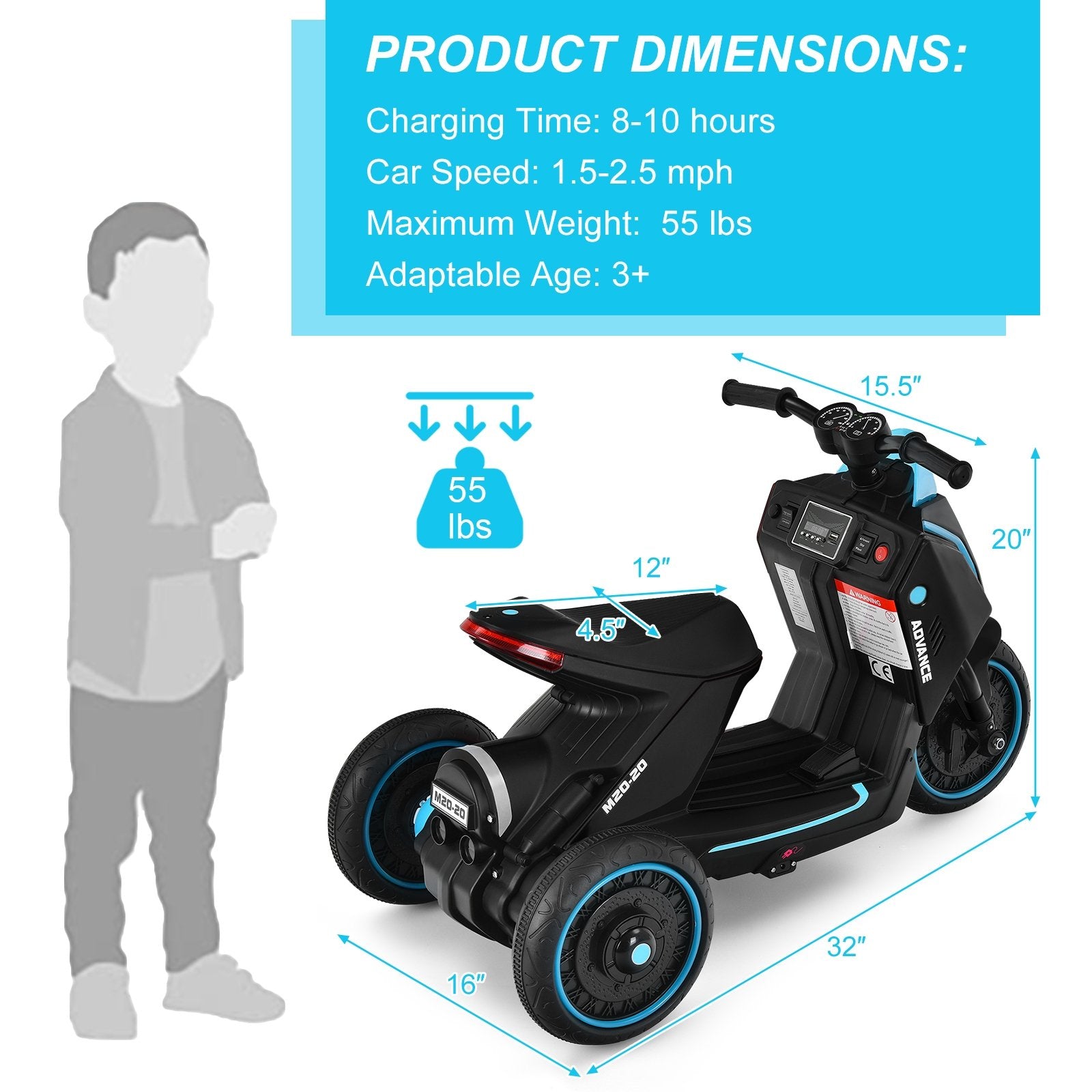 6V 3 Wheels Toddler Ride-On Electric Motorcycle with Music Horn, Black - Gallery Canada