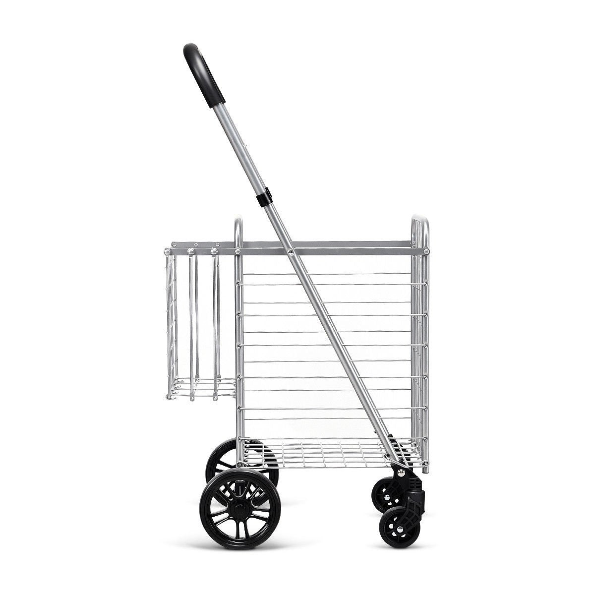 Folding Shopping Cart Basket Rolling Trolley with Adjustable Handle, Silver Kitchen Tools at Gallery Canada