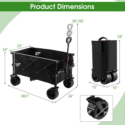 Folding Utility Garden Cart with Wide Wheels and Adjustable Handle, Black Garden Carts   at Gallery Canada