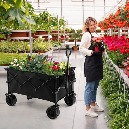 Folding Utility Garden Cart with Wide Wheels and Adjustable Handle, Black Garden Carts   at Gallery Canada