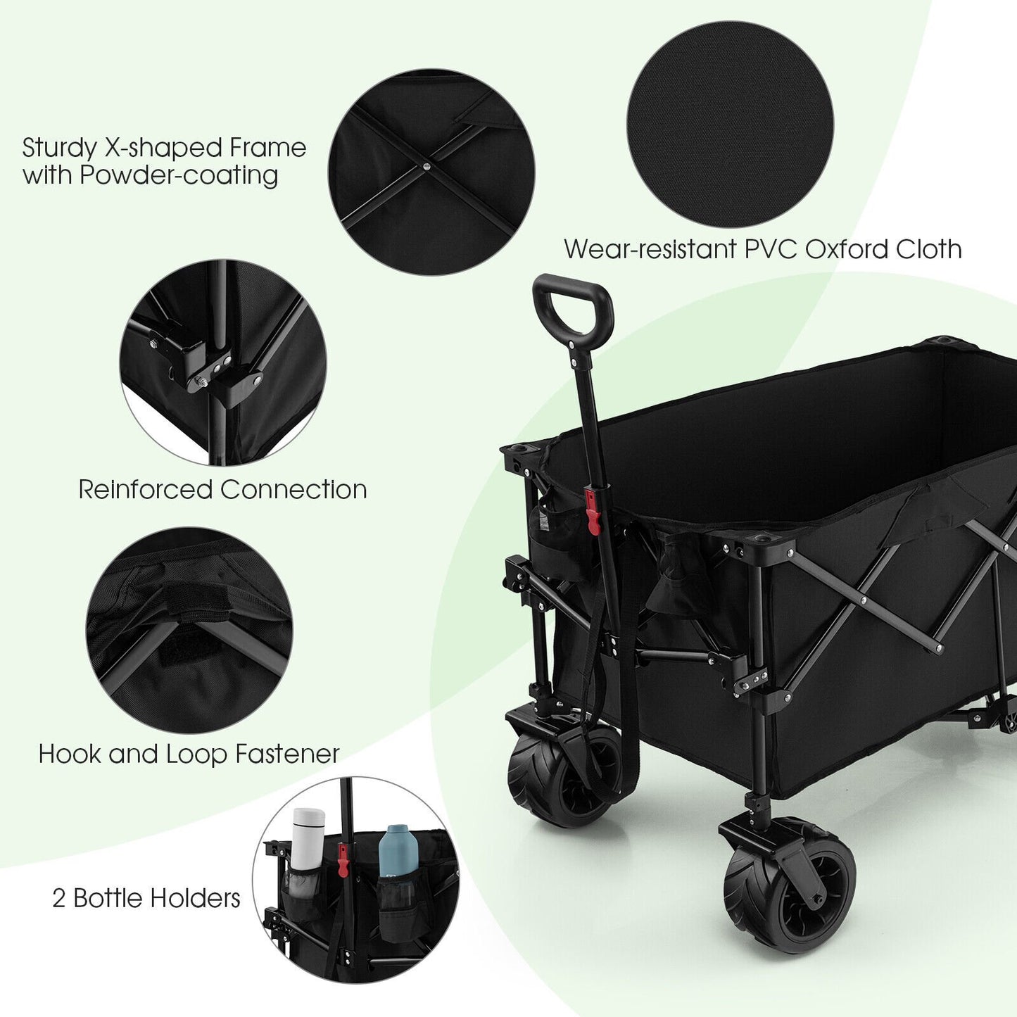 Folding Utility Garden Cart with Wide Wheels and Adjustable Handle, Black Garden Carts   at Gallery Canada