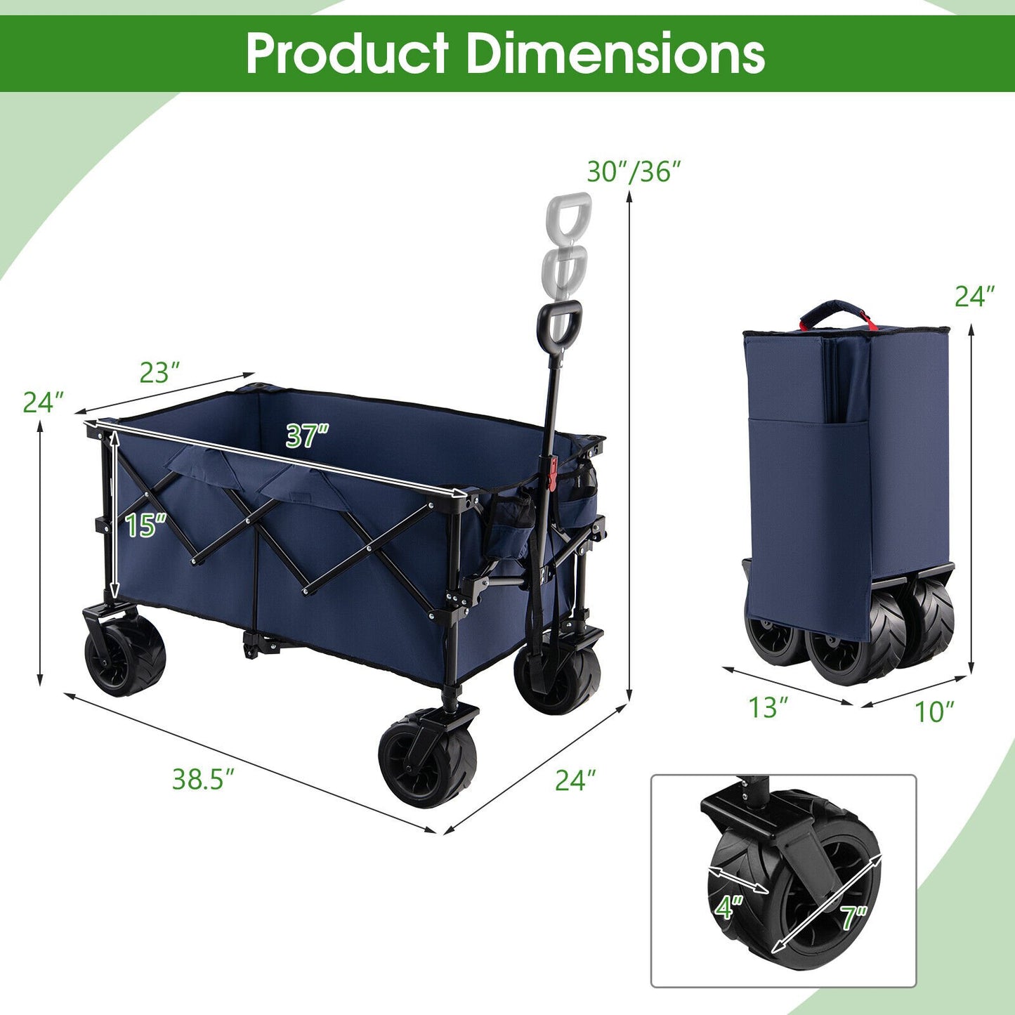 Folding Utility Garden Cart with Wide Wheels and Adjustable Handle, Blue Garden Carts   at Gallery Canada