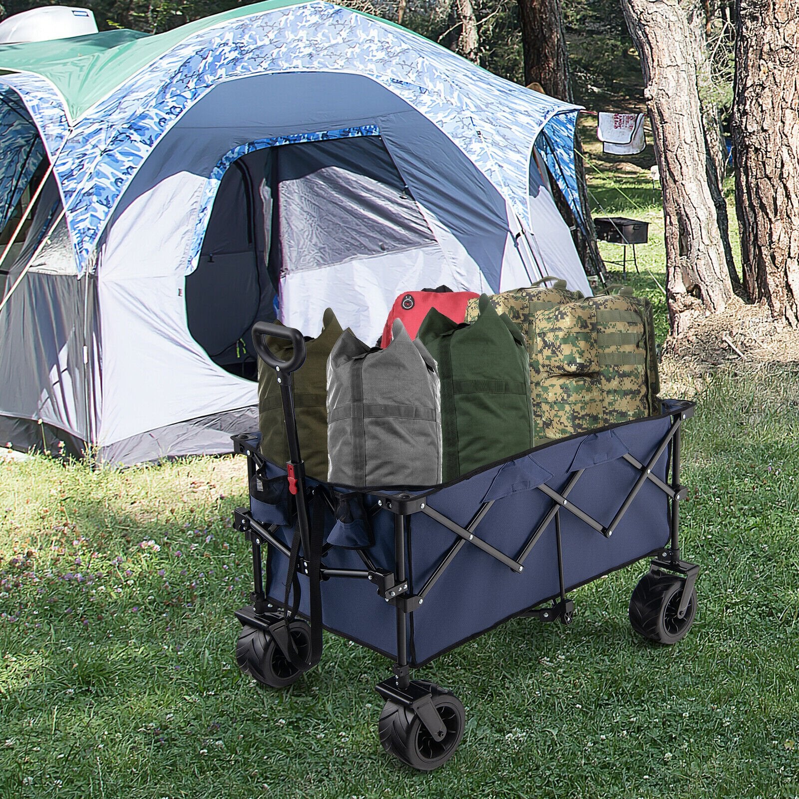 Folding Utility Garden Cart with Wide Wheels and Adjustable Handle, Blue Garden Carts   at Gallery Canada