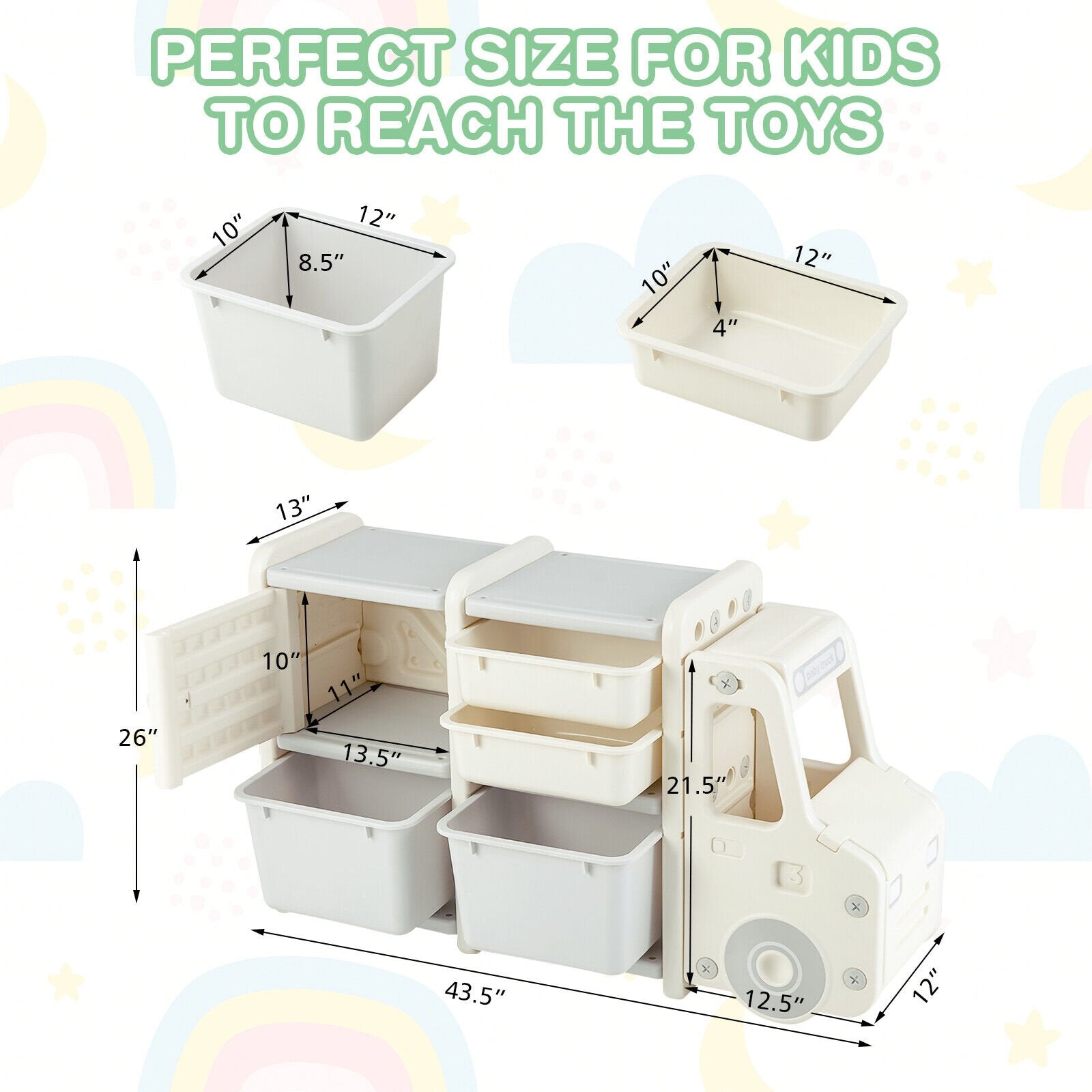 Toddler Truck Storage Organizer with Plastic Bins, Beige Kids Storage   at Gallery Canada