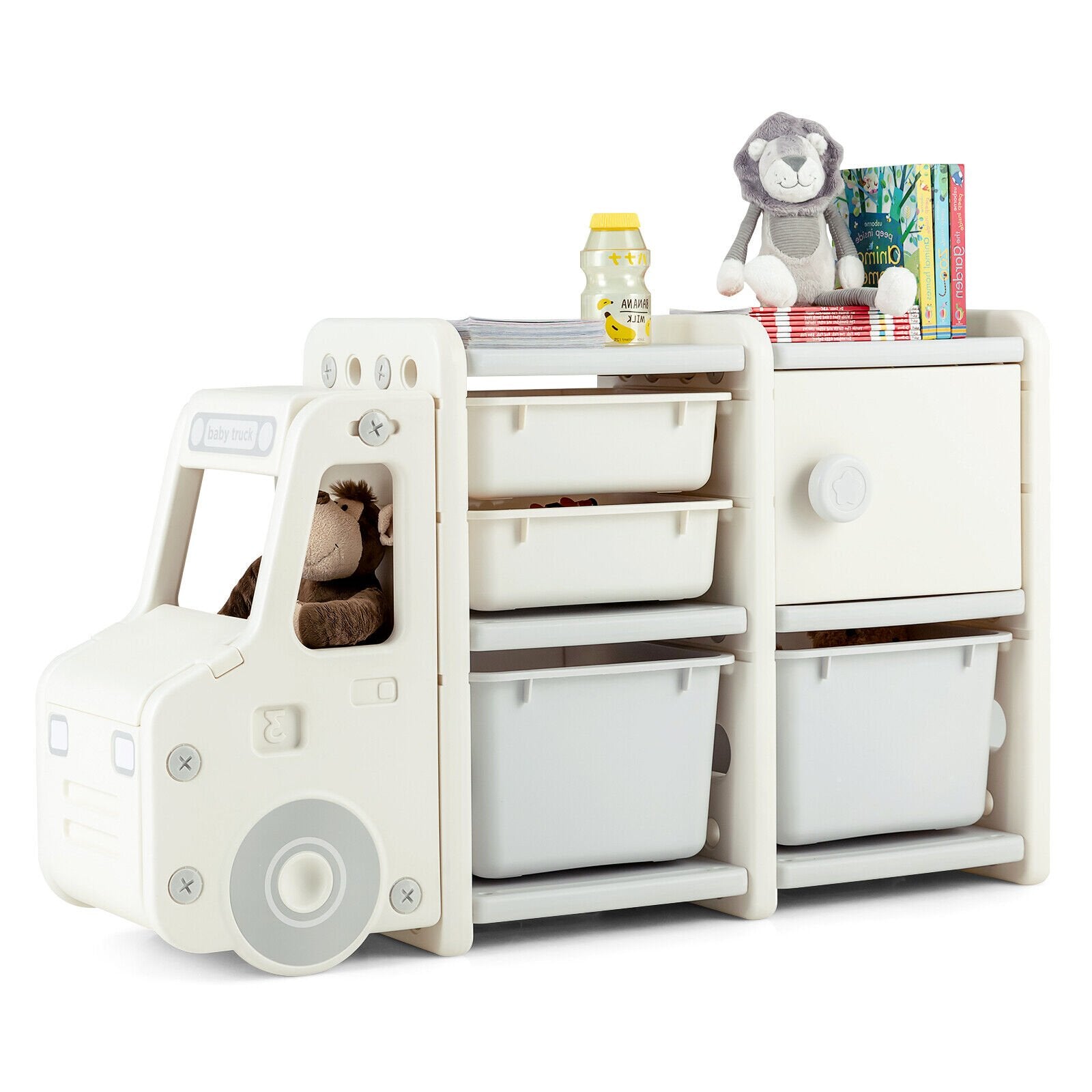 Toddler Truck Storage Organizer with Plastic Bins, Beige Kids Storage   at Gallery Canada