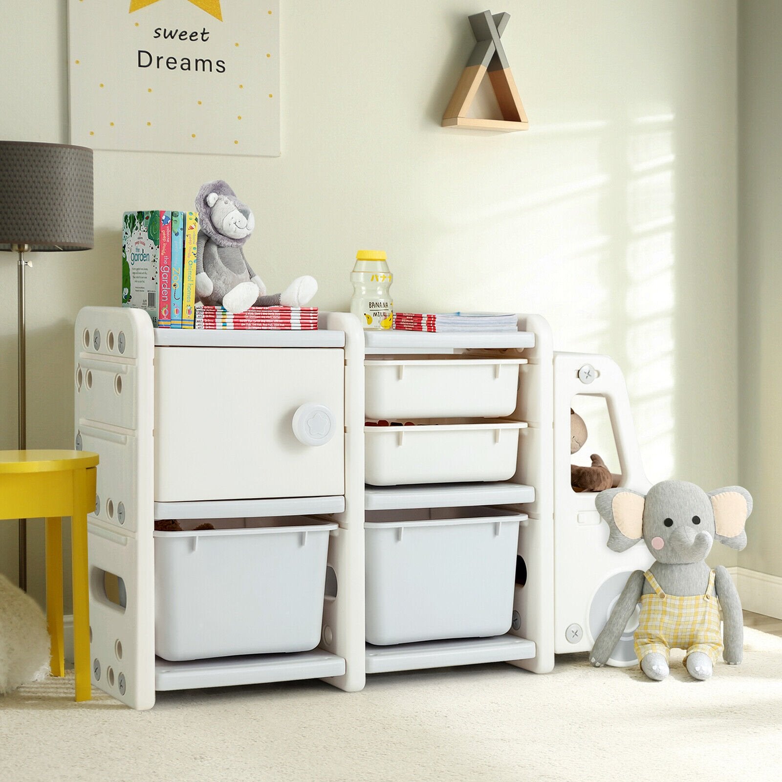 Toddler Truck Storage Organizer with Plastic Bins, Beige Kids Storage   at Gallery Canada