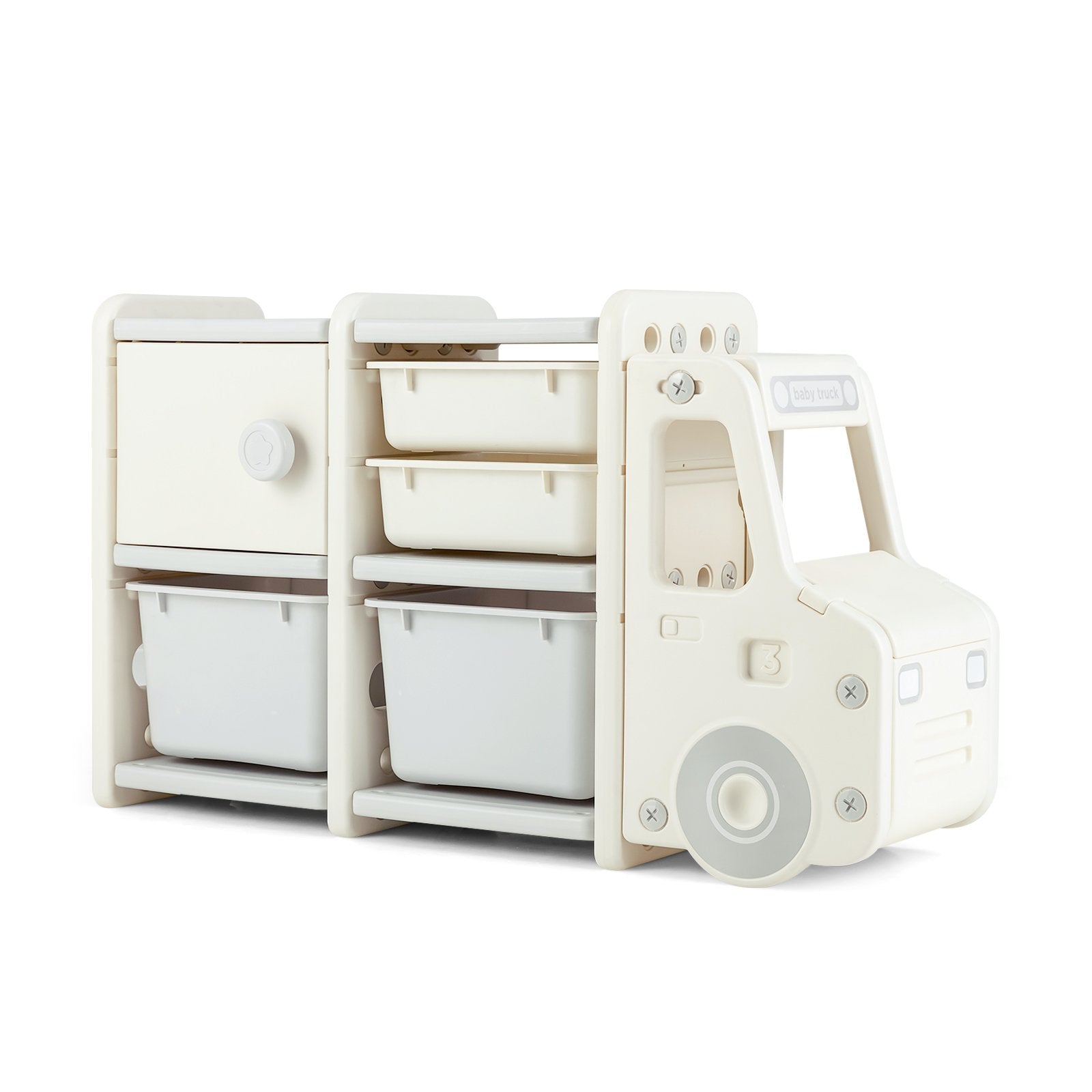 Toddler Truck Storage Organizer with Plastic Bins, Beige Kids Storage   at Gallery Canada