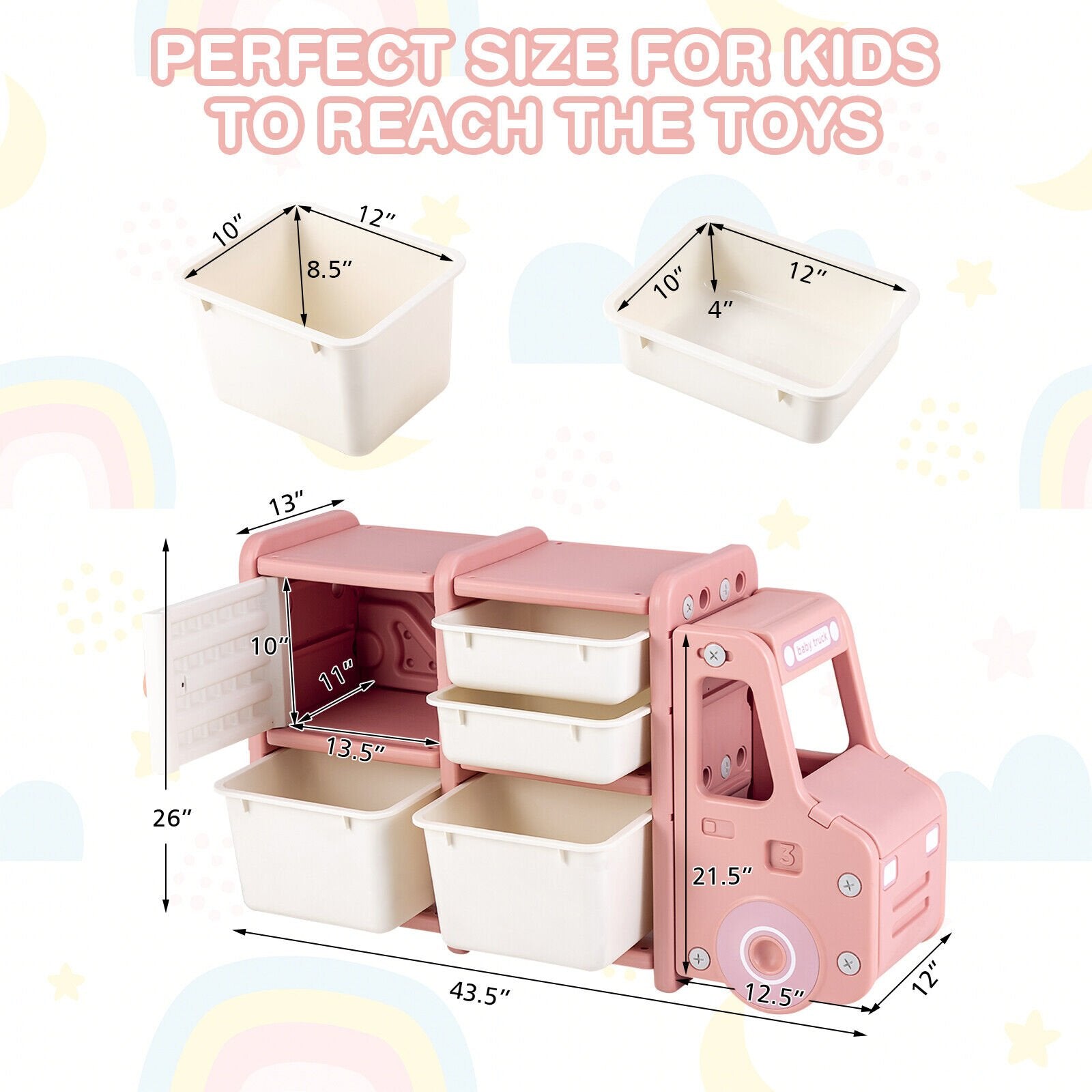 Toddler Truck Storage Organizer with Plastic Bins, Pink Kids Storage   at Gallery Canada