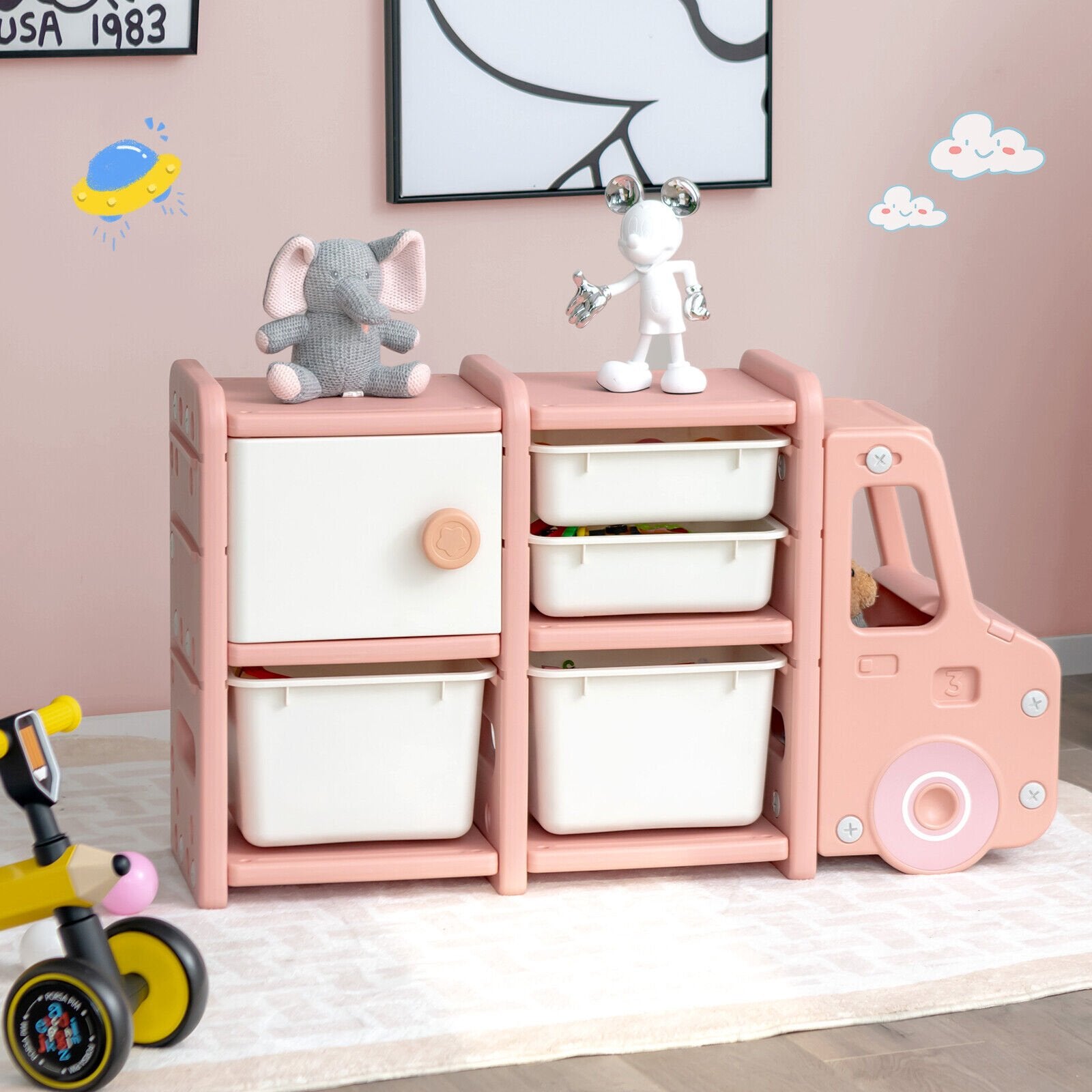 Toddler Truck Storage Organizer with Plastic Bins, Pink Kids Storage   at Gallery Canada