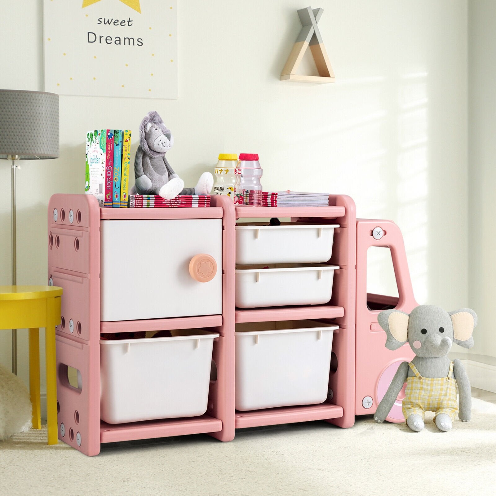 Toddler Truck Storage Organizer with Plastic Bins, Pink Kids Storage   at Gallery Canada