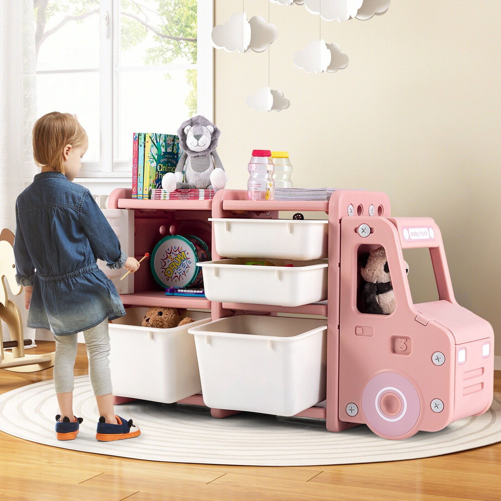 Toddler Truck Storage Organizer with Plastic Bins, Pink Kids Storage   at Gallery Canada