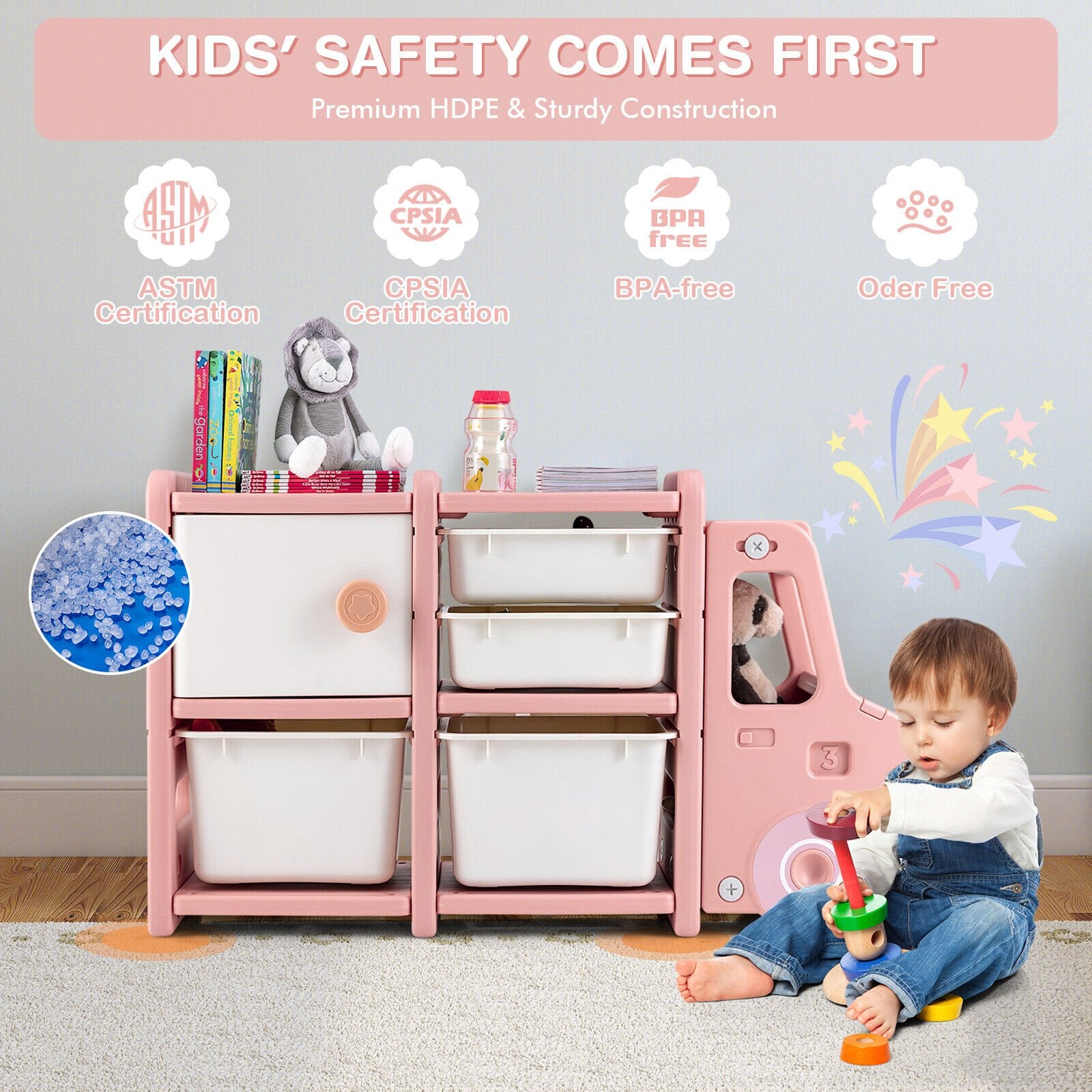 Toddler Truck Storage Organizer with Plastic Bins, Pink Kids Storage   at Gallery Canada