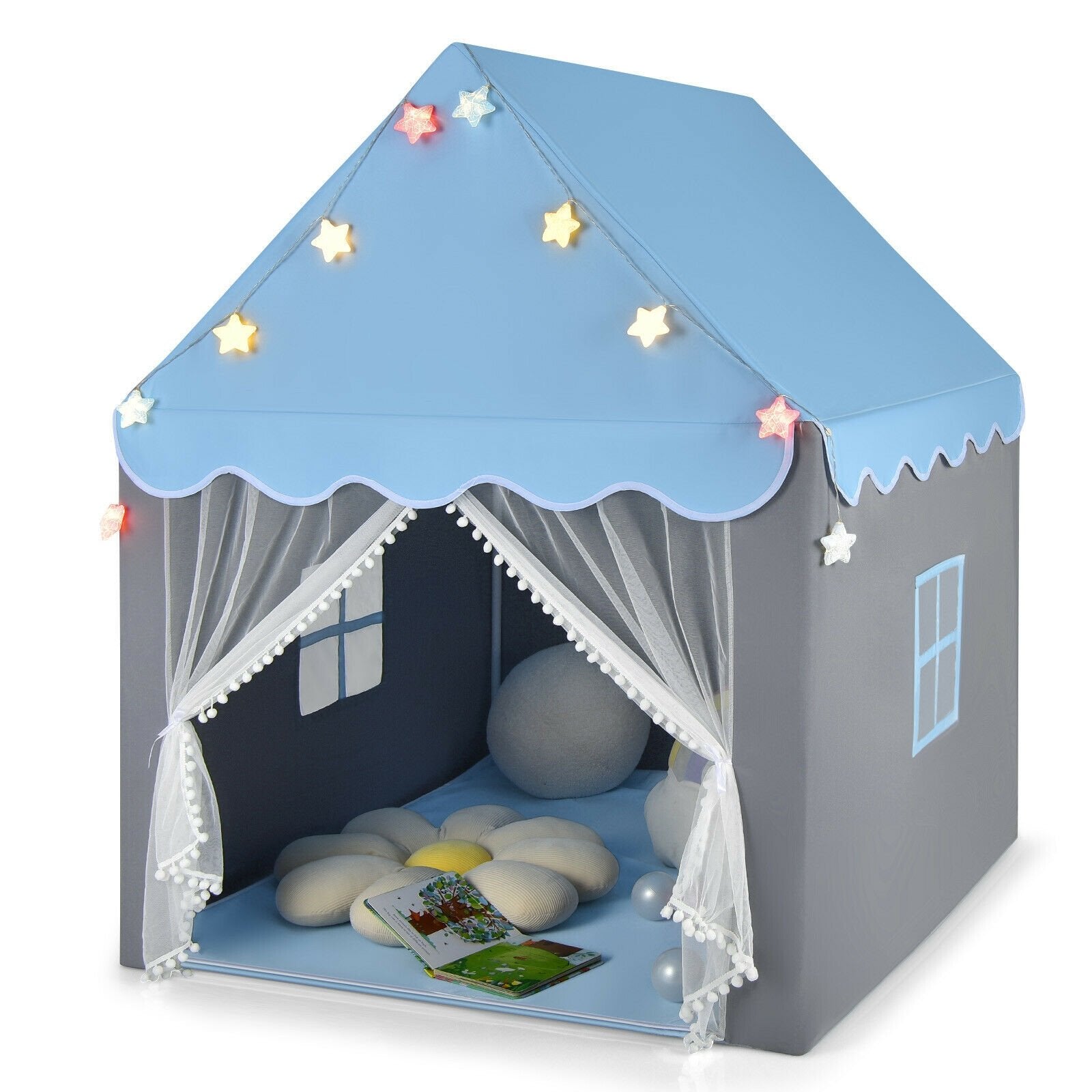 Kids Playhouse Tent with Star Lights and Mat, Blue - Gallery Canada