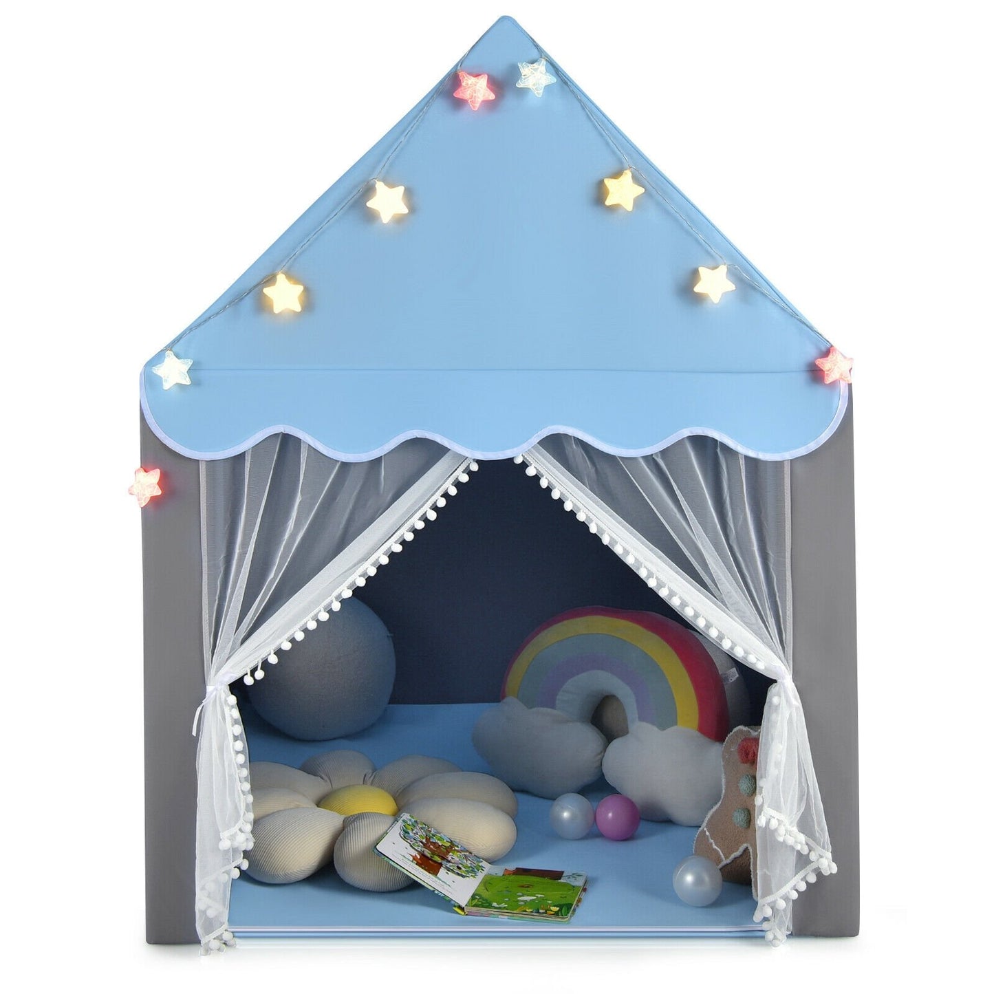 Kids Playhouse Tent with Star Lights and Mat, Blue - Gallery Canada