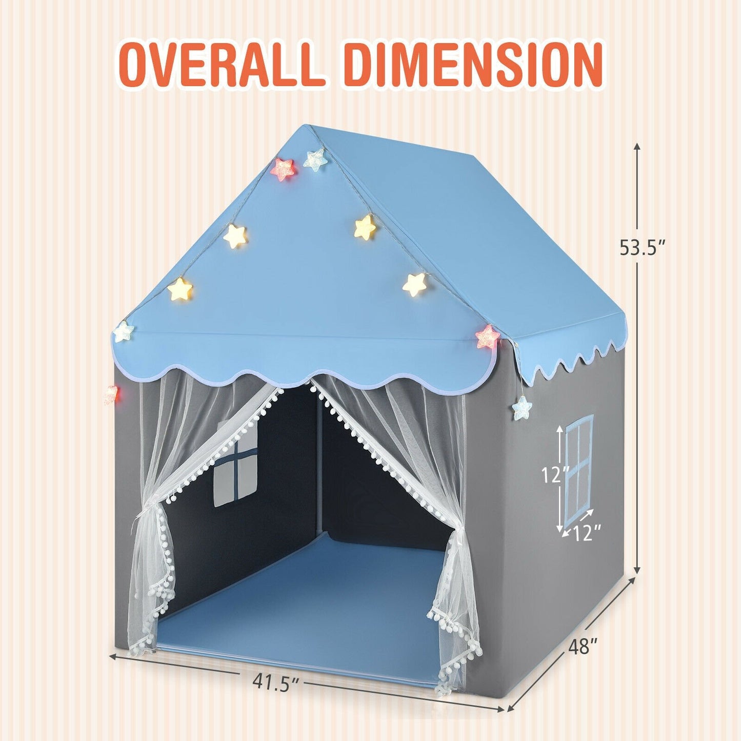 Kids Playhouse Tent with Star Lights and Mat, Blue - Gallery Canada