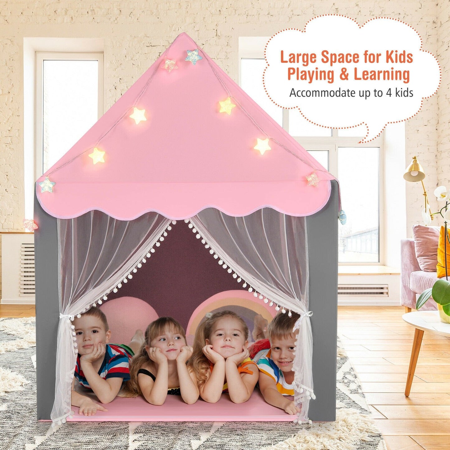 Kids Playhouse Tent with Star Lights and Mat, Pink Play Tents & Playhouse   at Gallery Canada