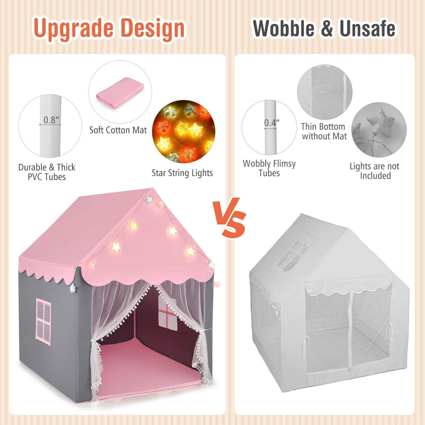 Kids Playhouse Tent with Star Lights and Mat, Pink - Gallery Canada