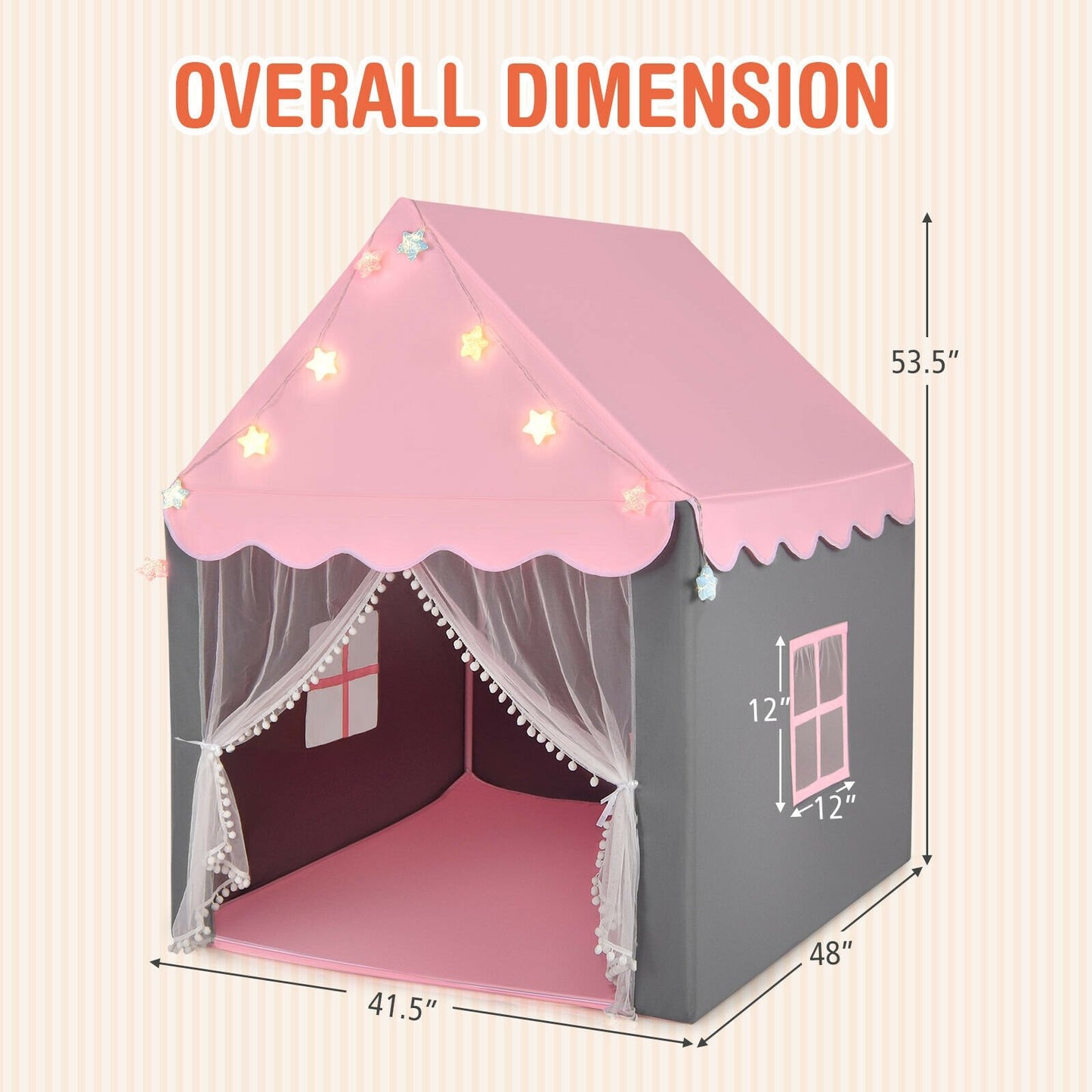 Kids Playhouse Tent with Star Lights and Mat, Pink Play Tents & Playhouse   at Gallery Canada